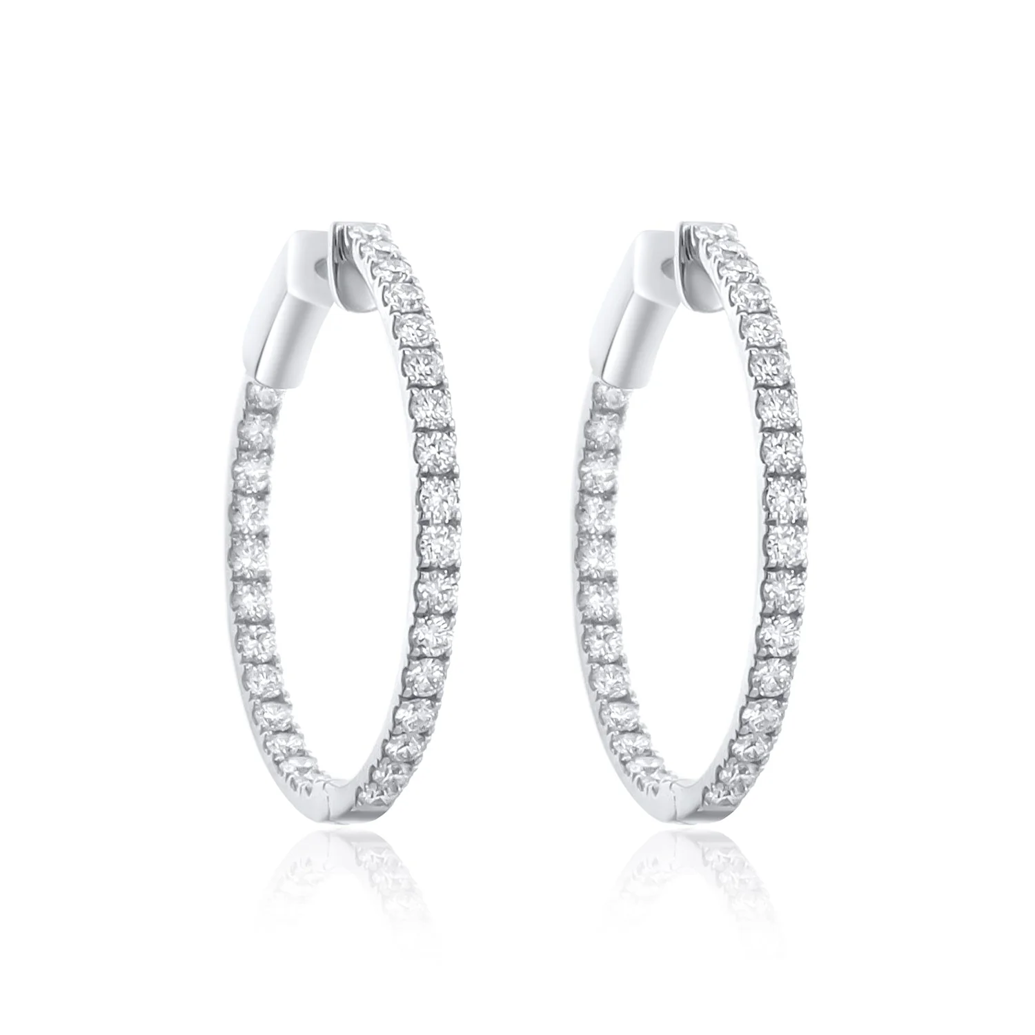 2.01 Cttw Round Diamond Inside out Hoops set in 14k White Gold