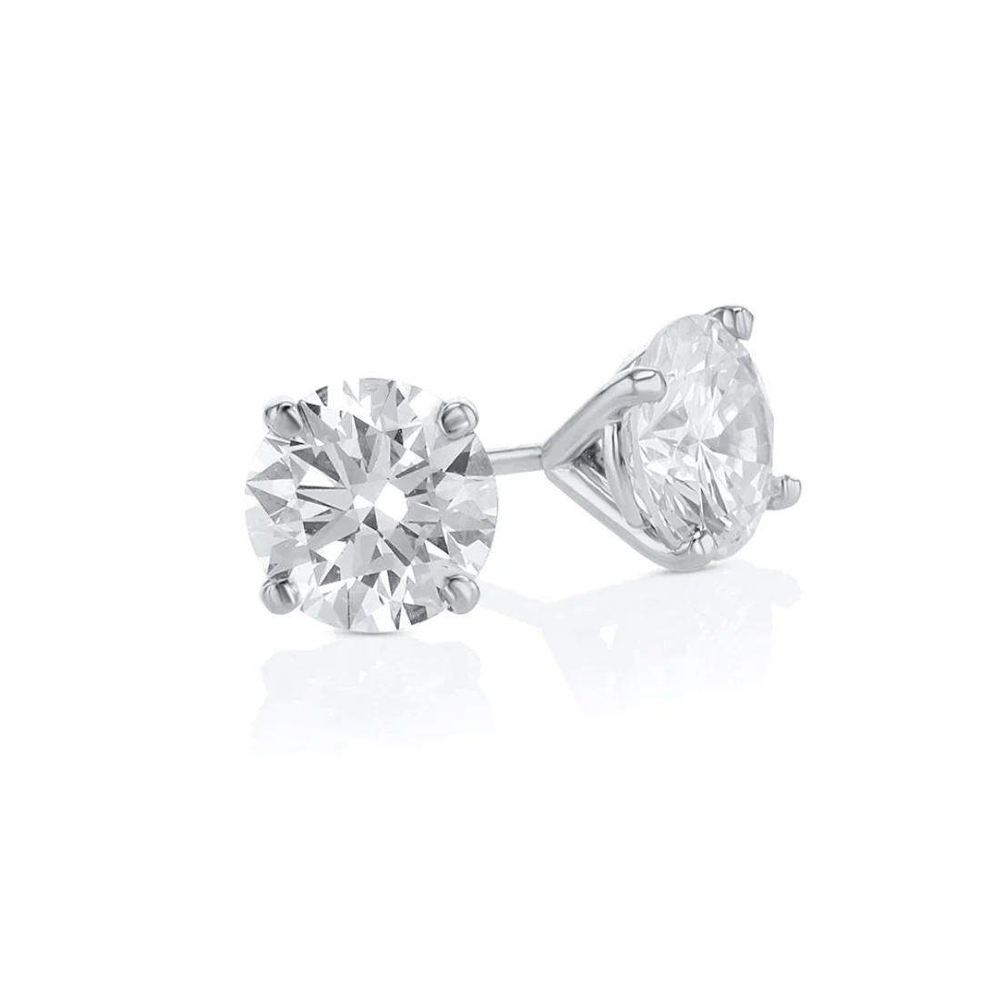 2.02 Carat Round Lab Grown Diamond Studs in 14K White Gold