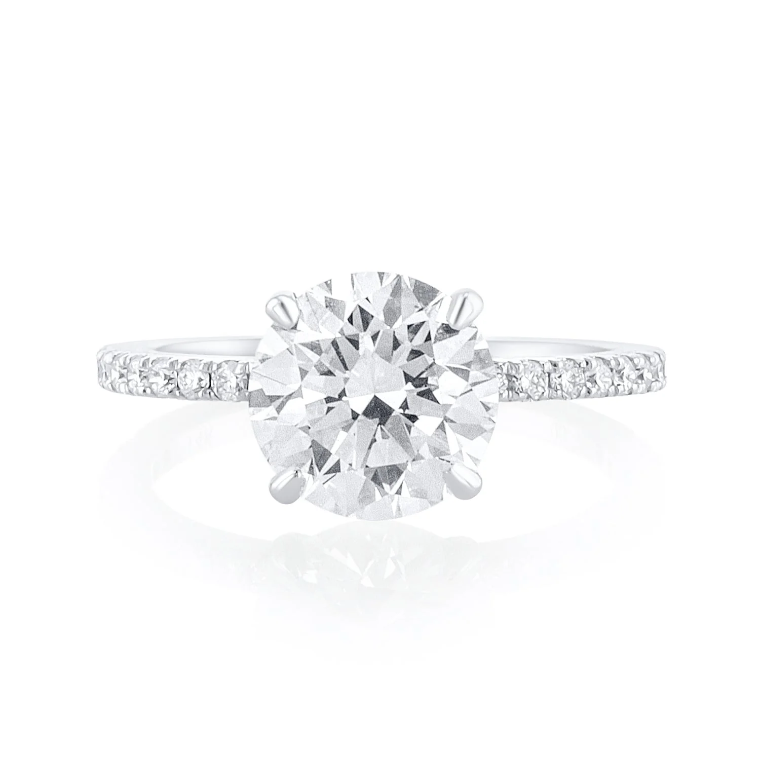 2.09 Carat Round Lab Grown Diamond Ring with Underhalo in 14K White Gold