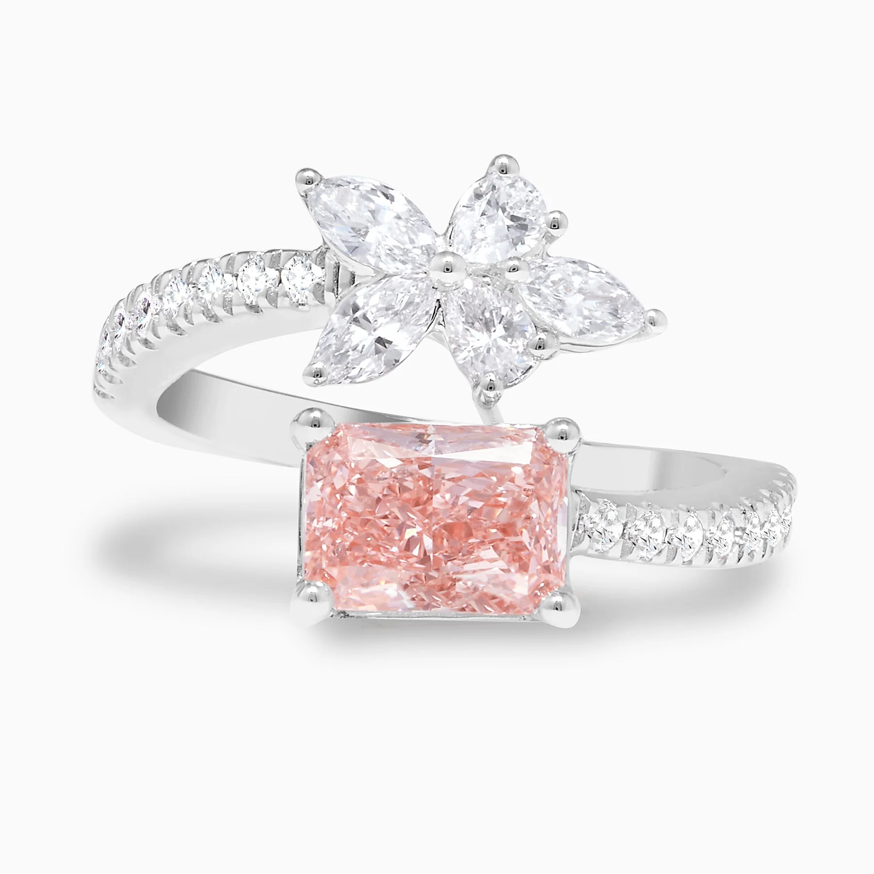 2.25 Carats Fancy Pink and White Lab Grown Diamond Ring