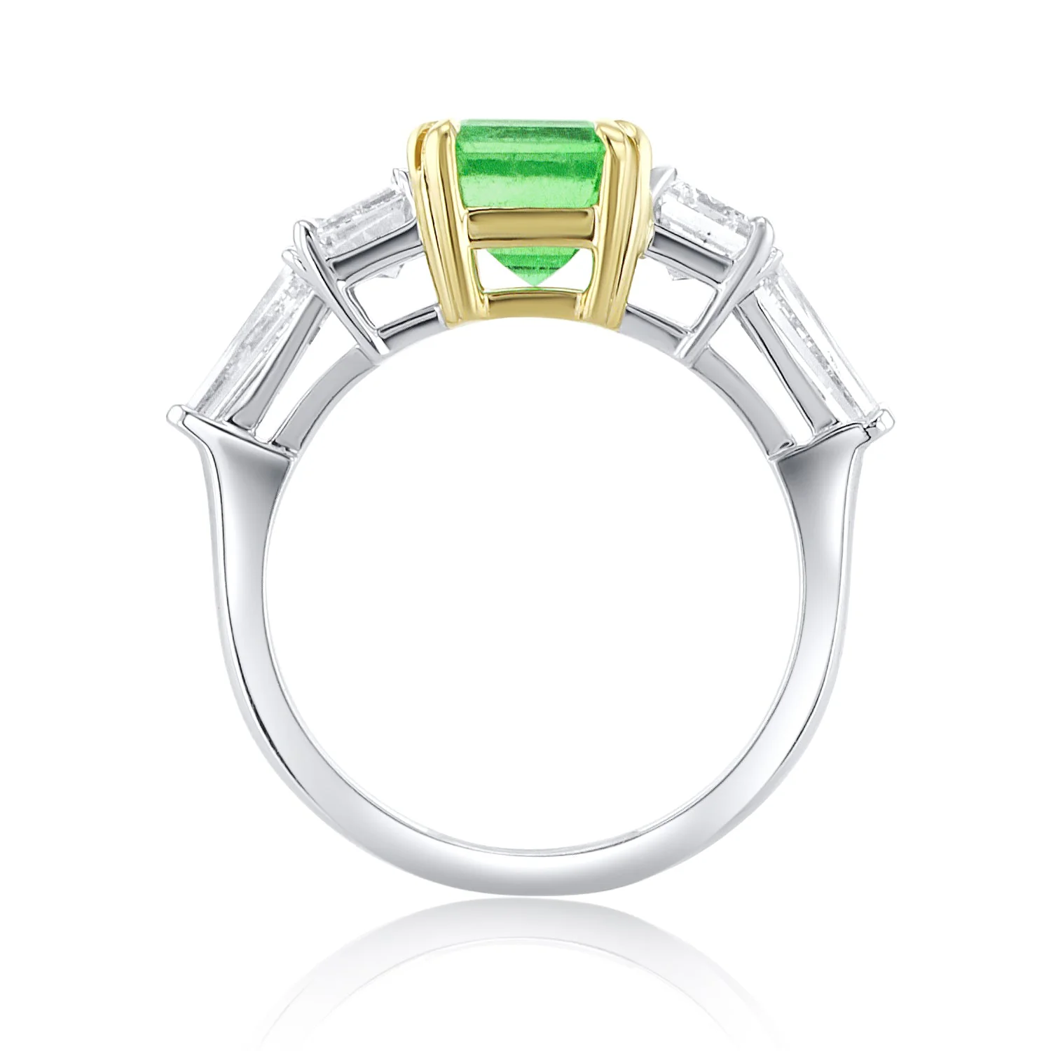 2.35 Carat Natural Diamond & Colombian Emerald 5 Stone Ring in 18K Platinum & Yellow Gold - Image 2