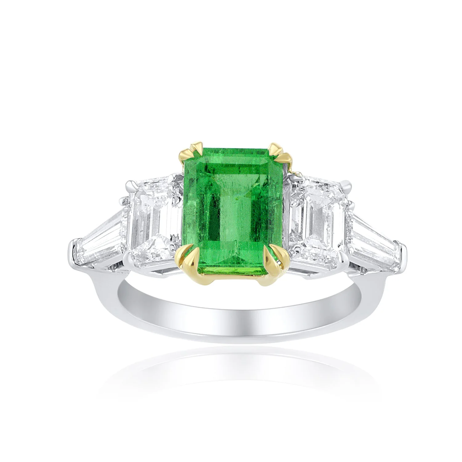 2.35 Carat Natural Diamond & Colombian Emerald 5 Stone Ring in 18K Platinum & Yellow Gold - Image 3
