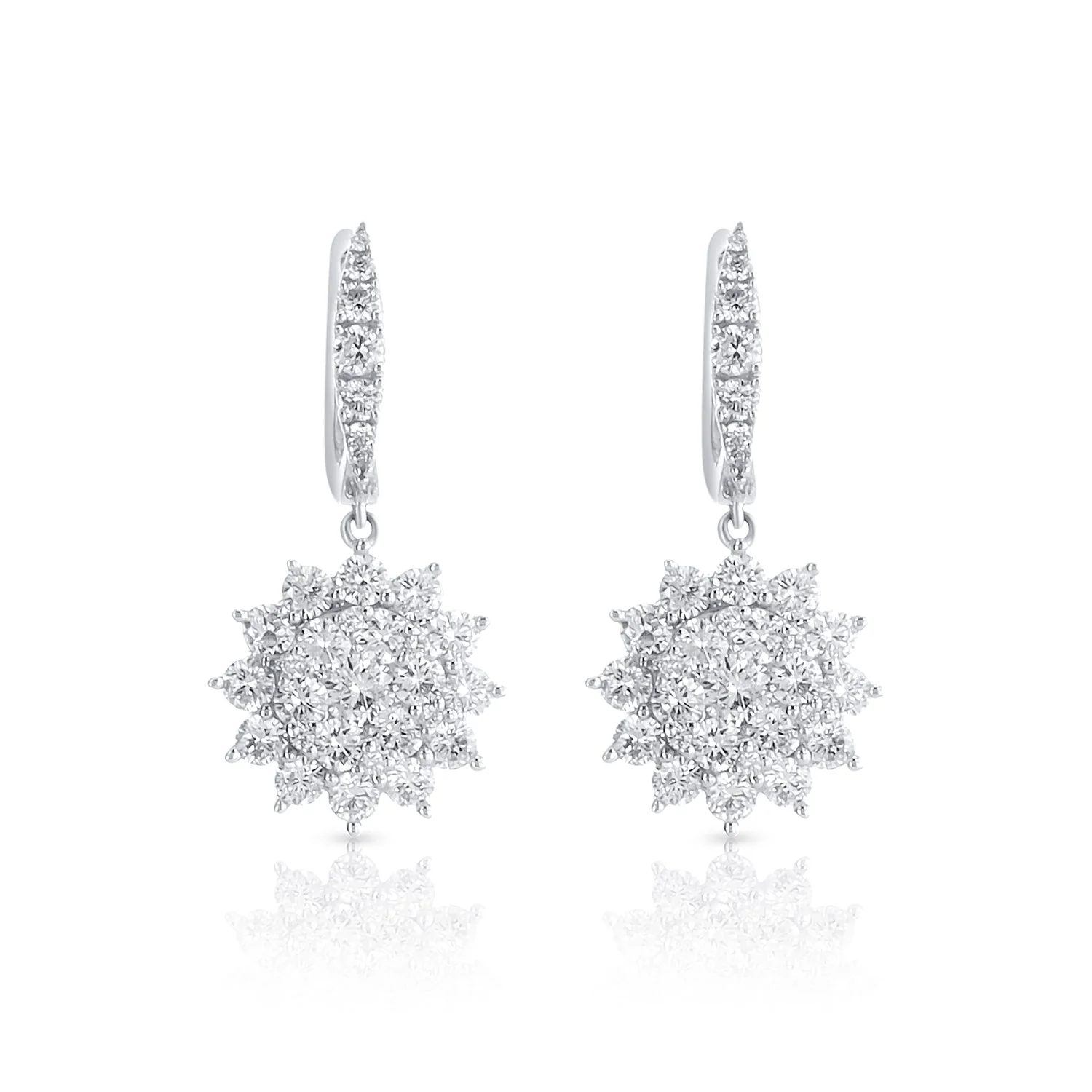 2.39 Carat Natural Diamond Cluster Drop Earrings set in 18k White Gold