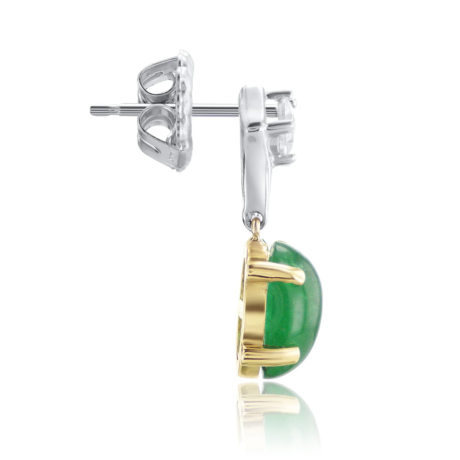 2.40 Carat Emerald And 0.30 Carat Round Natural Dangle Earrings in 14K White And Yellow Gold - Image 2