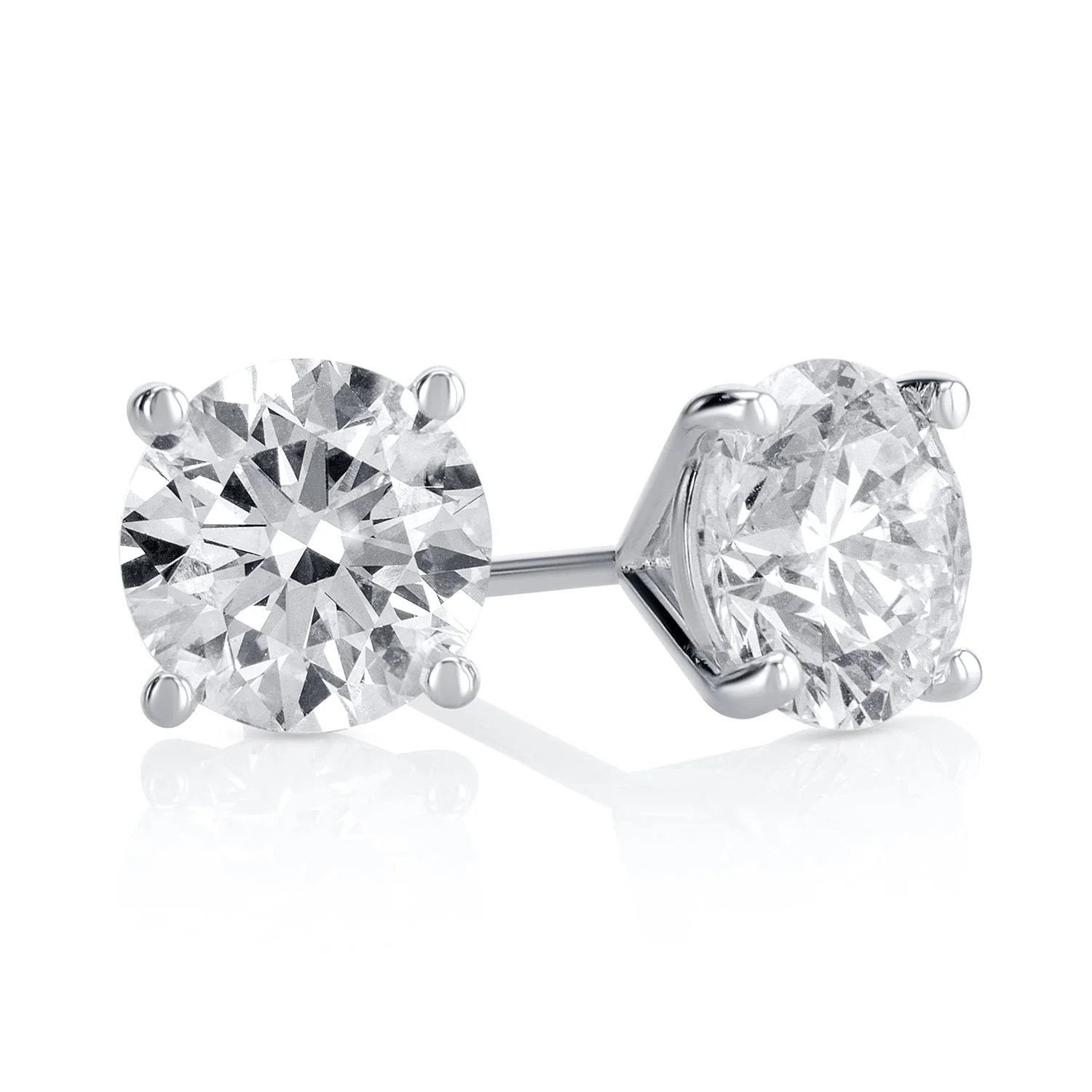 2.43 Carat Round Lab Grown Diamond Studs in 14K White Gold