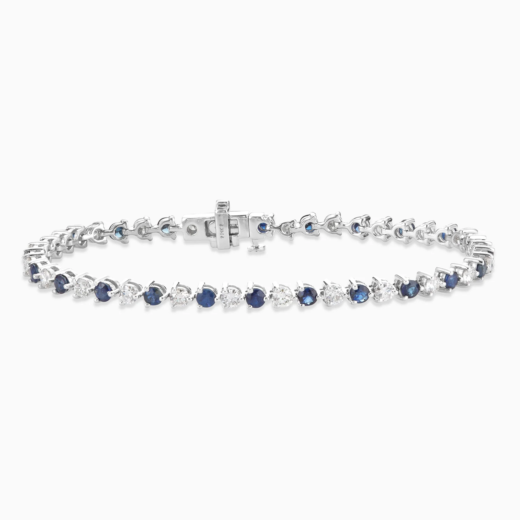 2.44 Carats Natural Diamond and Blue Sapphire Tennis Bracelet