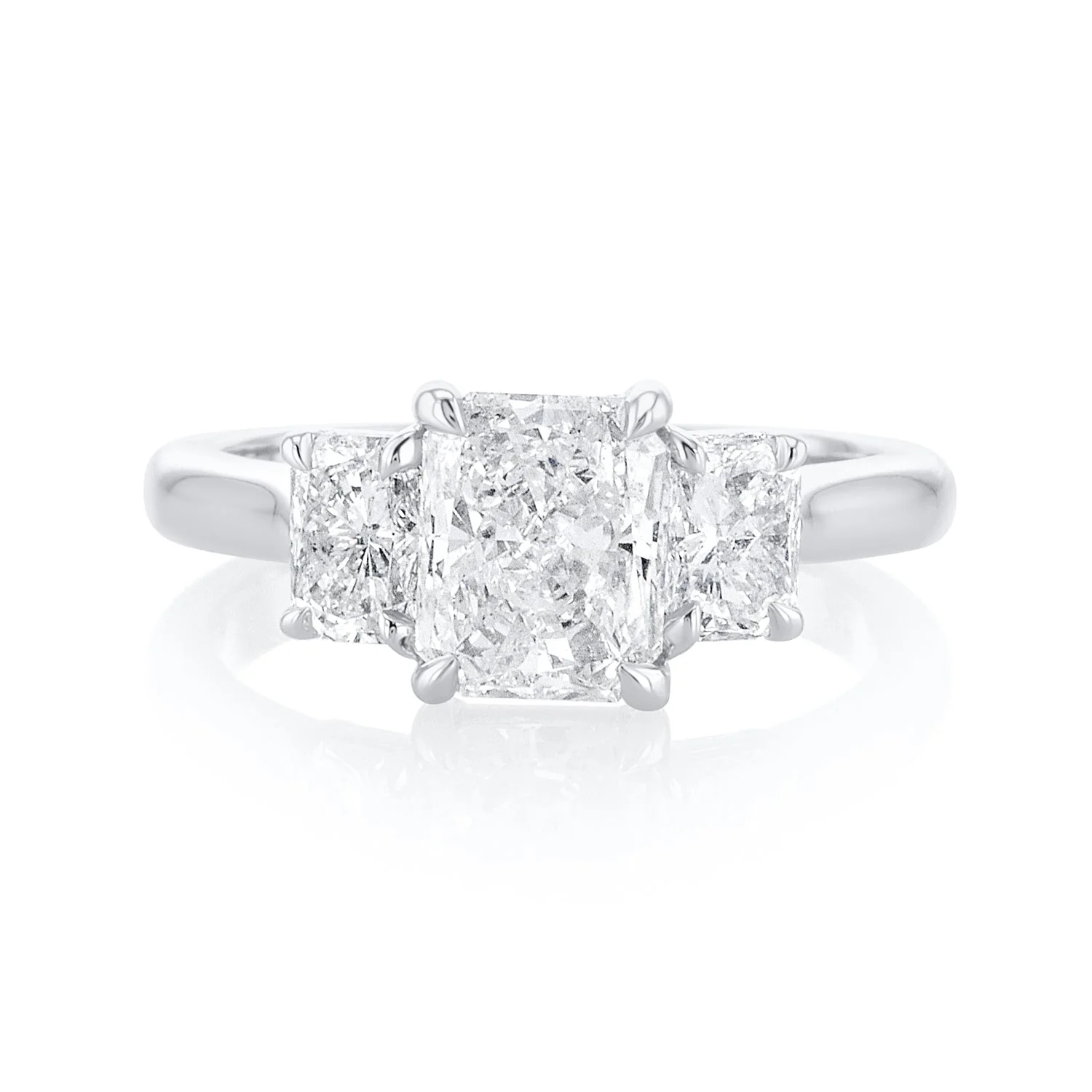 2.50 Carats Radiant Natural Diamond Three Stone Engagement Ring