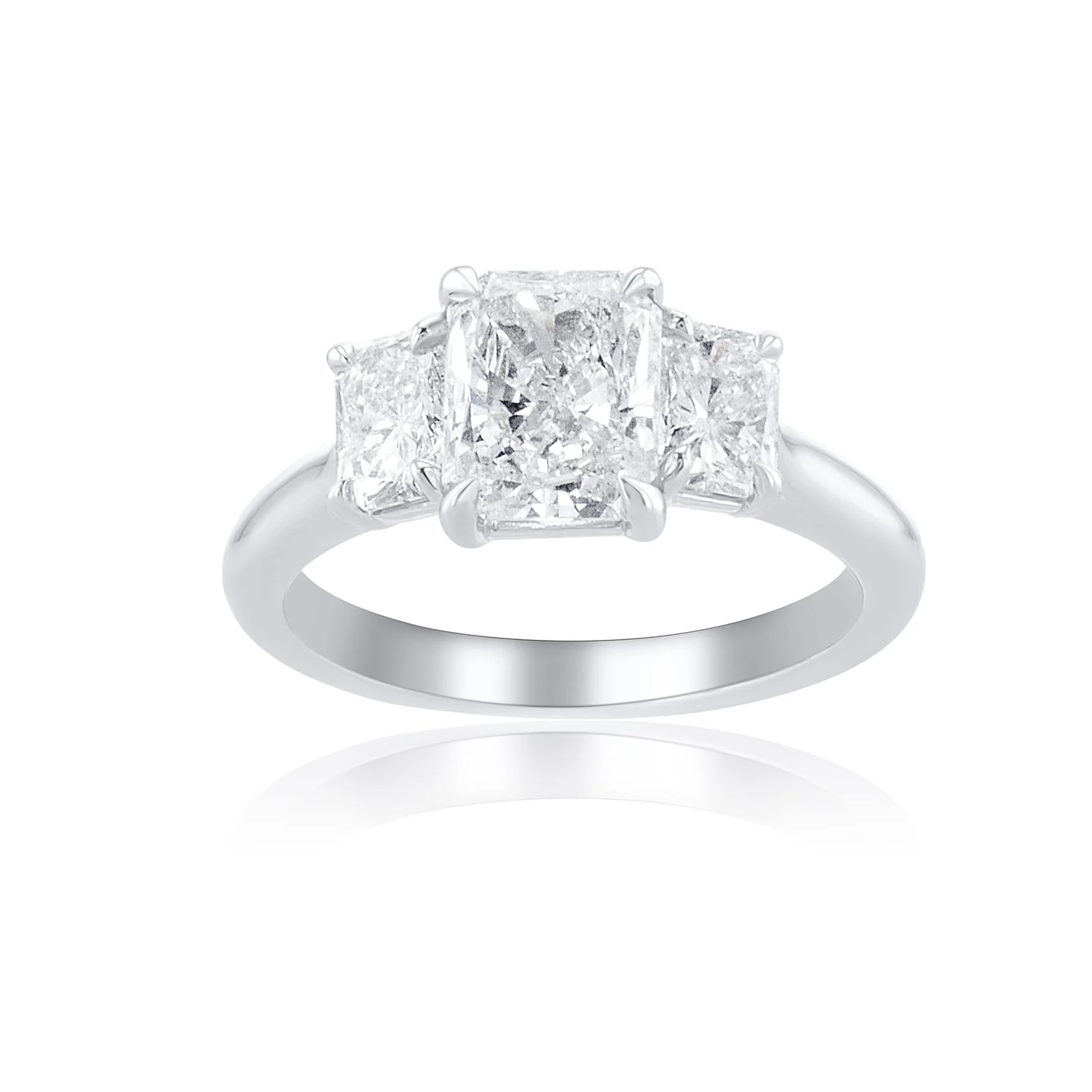 2.50 Carats Radiant Natural Diamond Three Stone Engagement Ring - Image 2