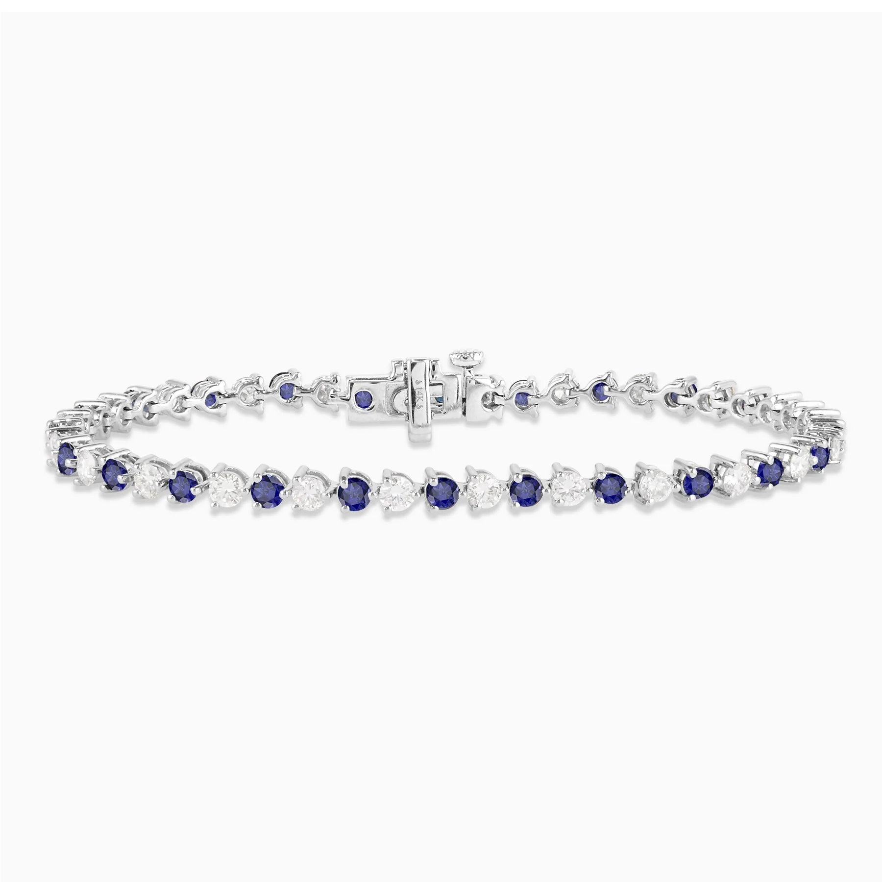 2.84 Carats Natural Diamond and Blue Sapphire Tennis Bracelet