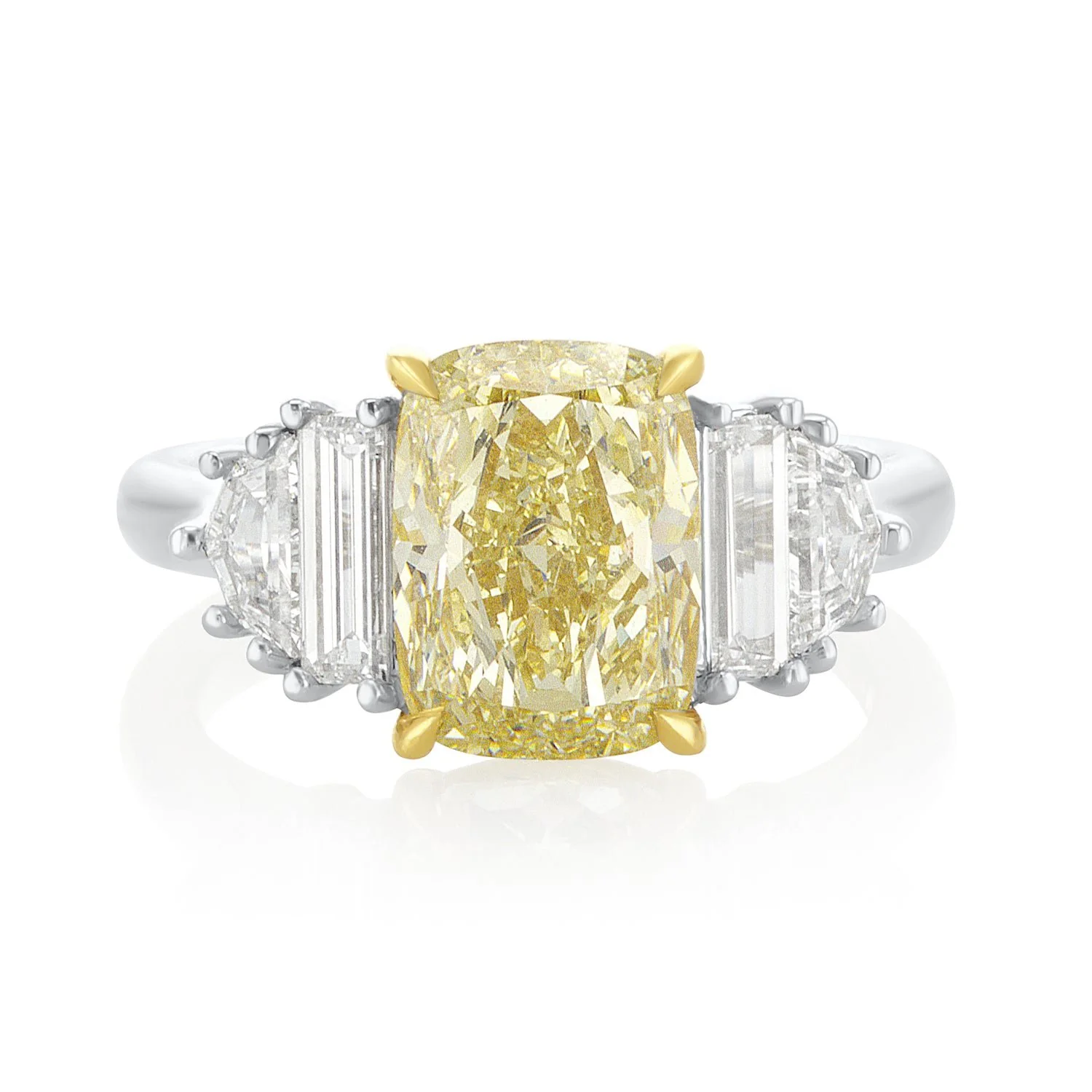 3.99 Carats Fancy Light Yellow Cushion Natural Diamond Ring