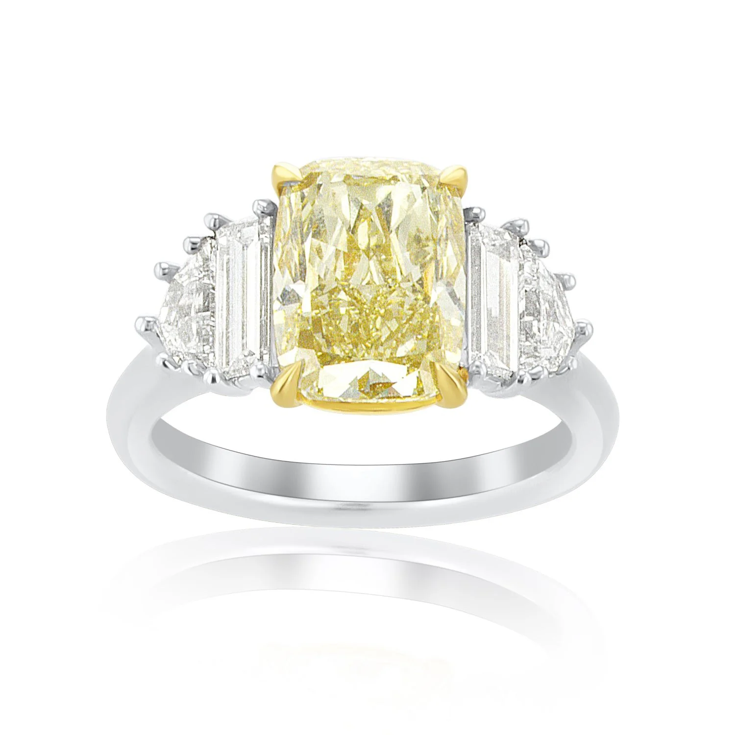 3.99 Carats Fancy Light Yellow Cushion Natural Diamond Ring - Image 2