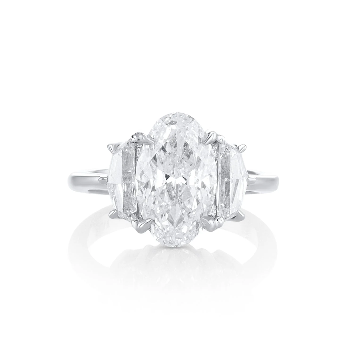 3.84 Carats Oval Natural Diamond Three Stone Ring
