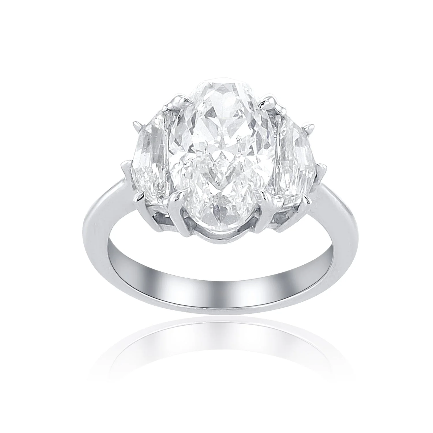 3.84 Carats Oval Natural Diamond Three Stone Ring - Image 2