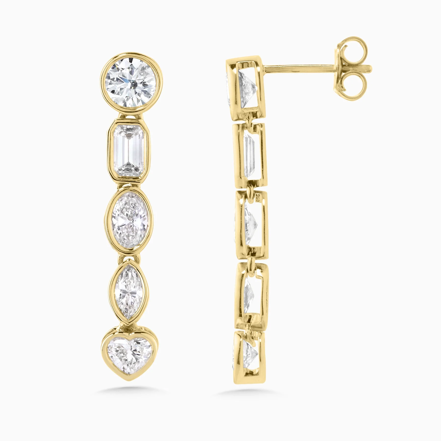 3.00 Carats Lab Grown Multi Shape Diamond Bezel Dangle Earrings