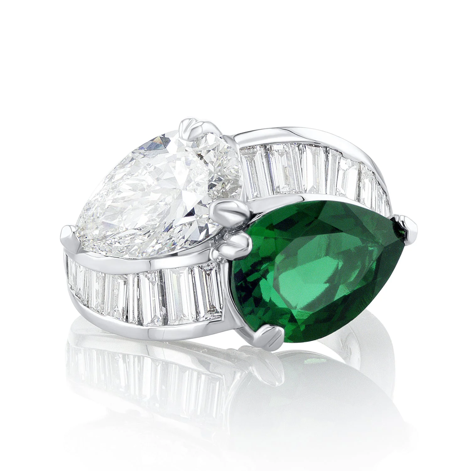3.01 Carat Pear Emerald & 3.70 Carat Pear Diamond Lab Grown Ring in 14 K White Gold - Image 6