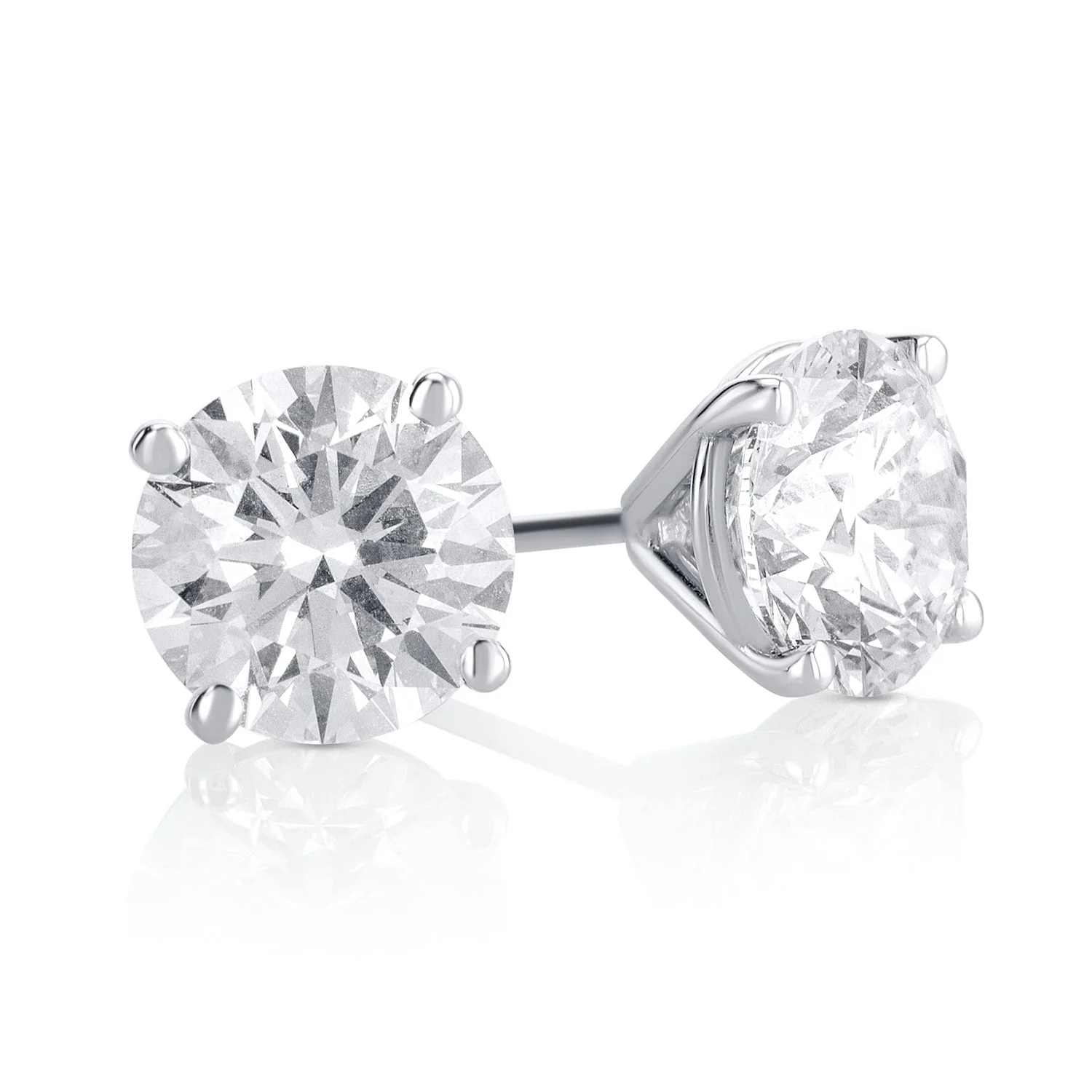 3.01 Carat Round Natural Diamond Stud Earrings