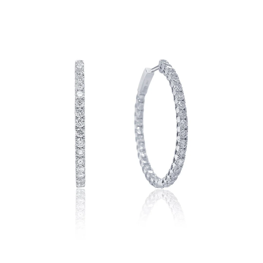 3.10 Carat Round Diamond Inside-Out Hoop Earrings in 14K White Gold