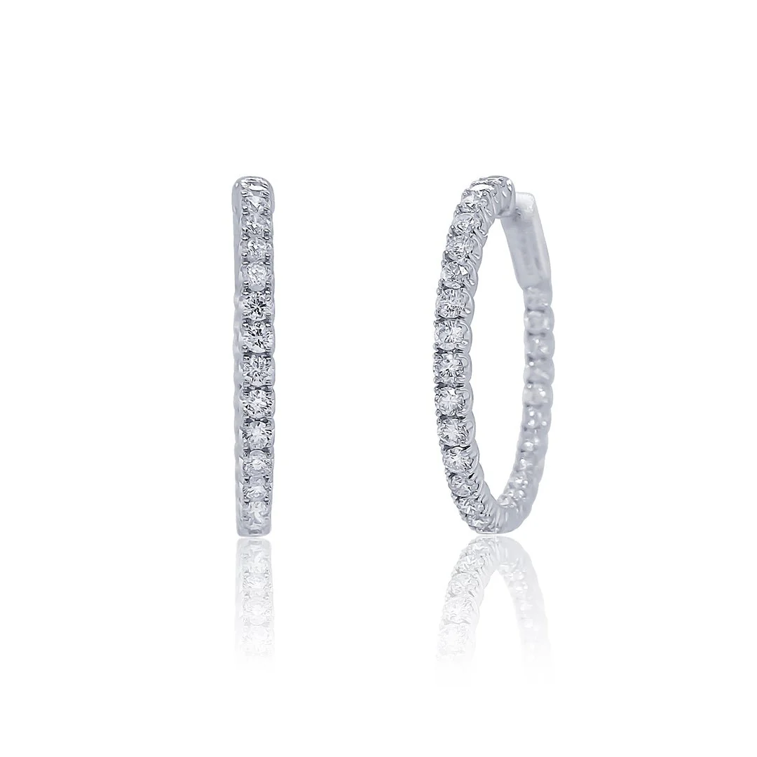 3.11 CT Round Diamond Hoop 18K White Gold Earrings