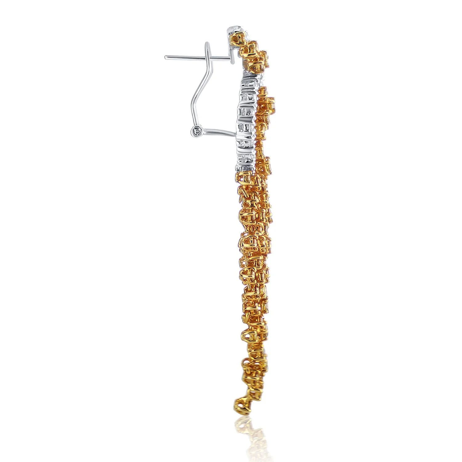 3.50 Carat Fancy Yellow and 0.98 Round Natural Diamond Fashion Earrings in 18K White and Yellow Gold - Image 2