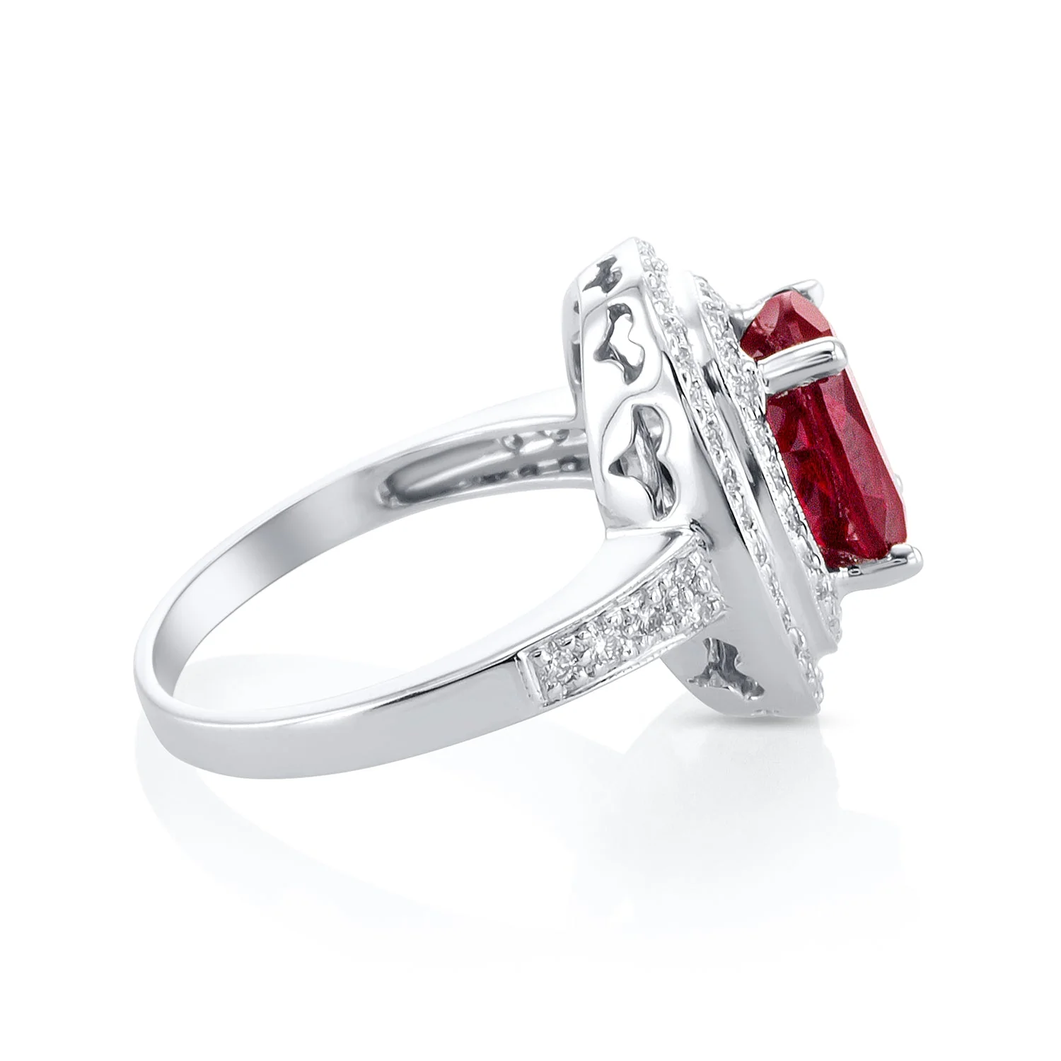 4.55 Carats Lab Grown Ruby & Natural Diamond Double Halo Ring - Image 3