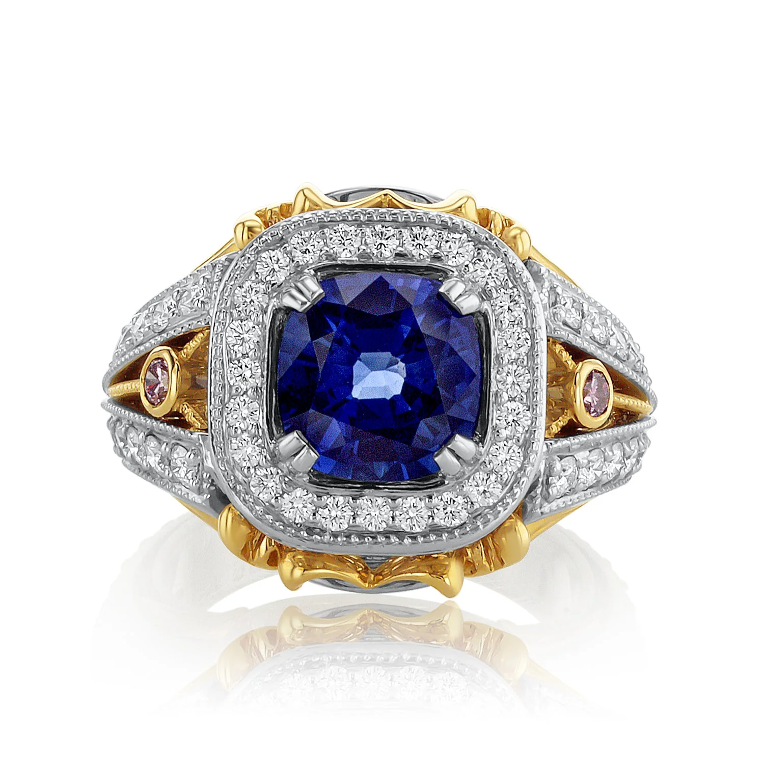3.65 Carat Heated Blue Sapphire and Diamond Halo Fashion Ring