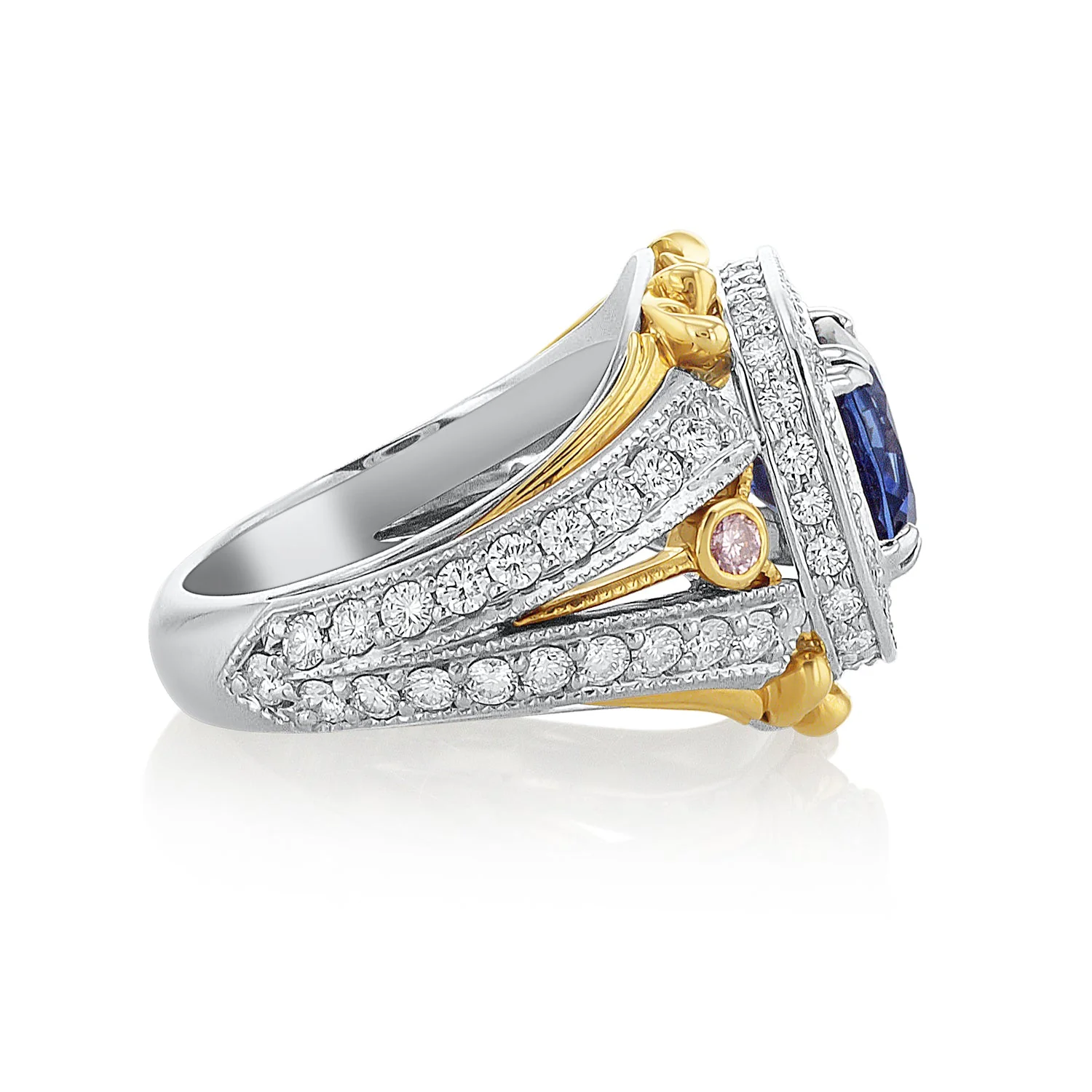 3.65 Carat Heated Blue Sapphire and Diamond Halo Fashion Ring - Image 2