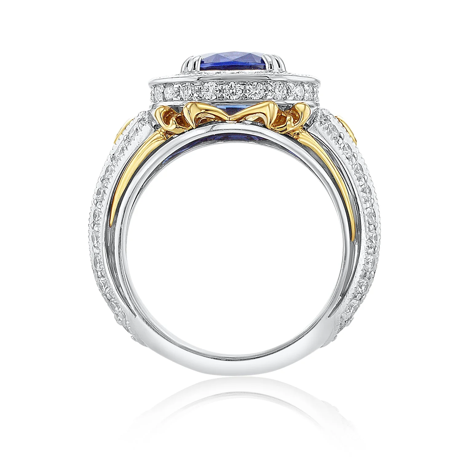3.65 Carat Heated Blue Sapphire and Diamond Halo Fashion Ring - Image 3