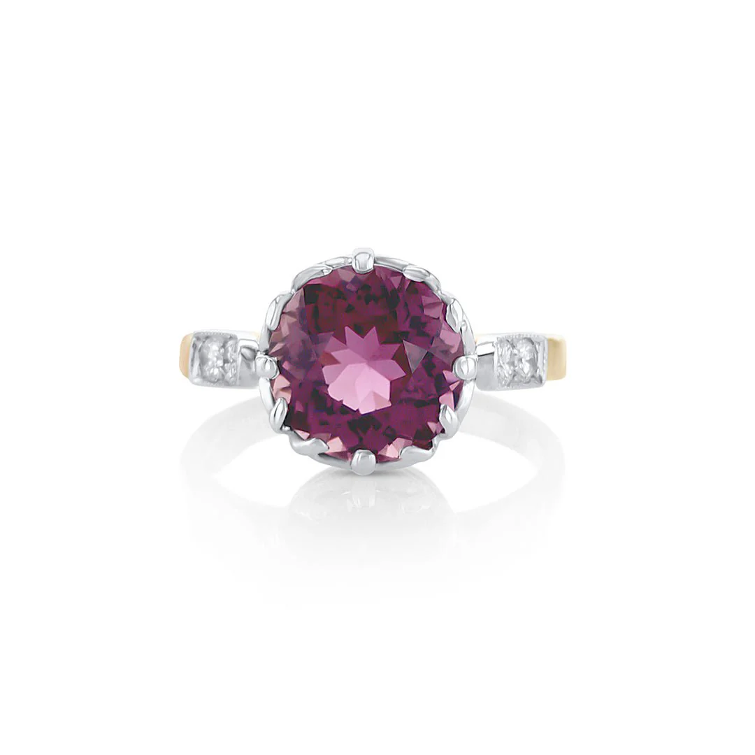 3.67 CT Round Pink Tourmaline and 0.25 Cttw Diamond 14K Rose Gold Ring