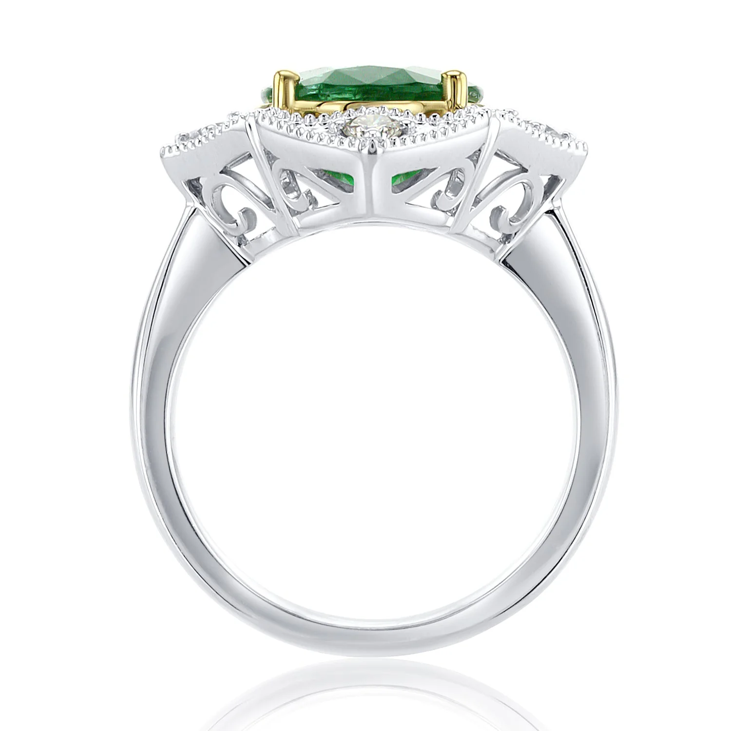 3.79 Carat Natural Emerald & Diamond Halo Ring in 18K White & Yellow Gold - Image 3