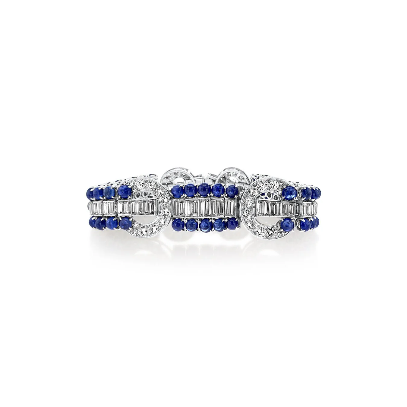34.45 Carats Natural Diamond and Cabochon Blue  Sapphires Bracelet