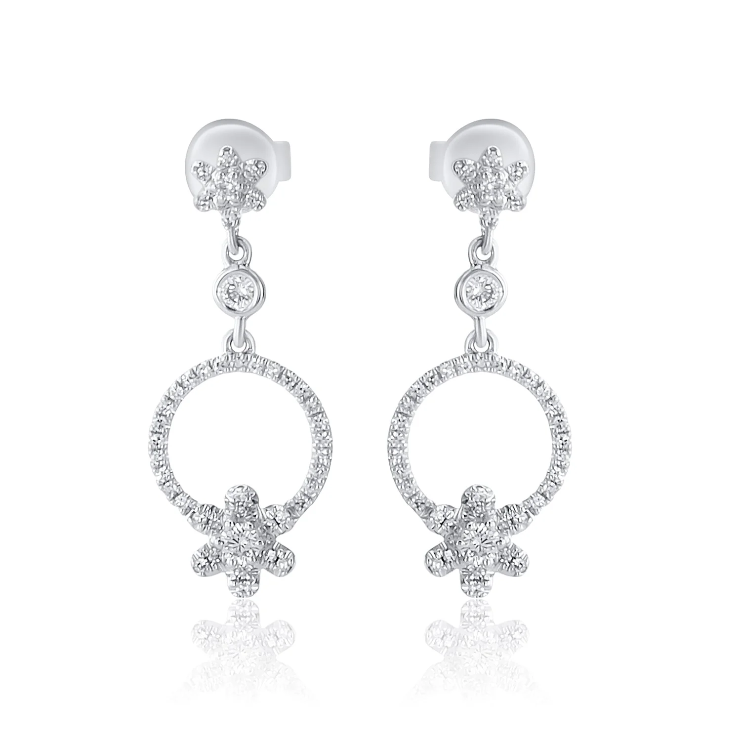 Diamond Flower Drop Earrings in 14k White Gold