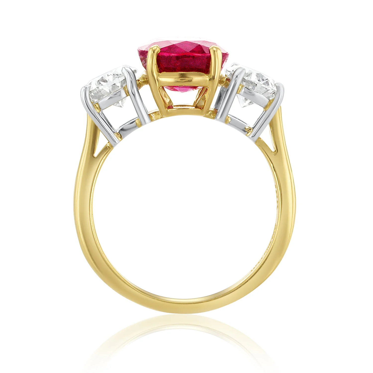 5.80 Carats Natural Diamond and Burmese Ruby Three Stone Ring - Image 3