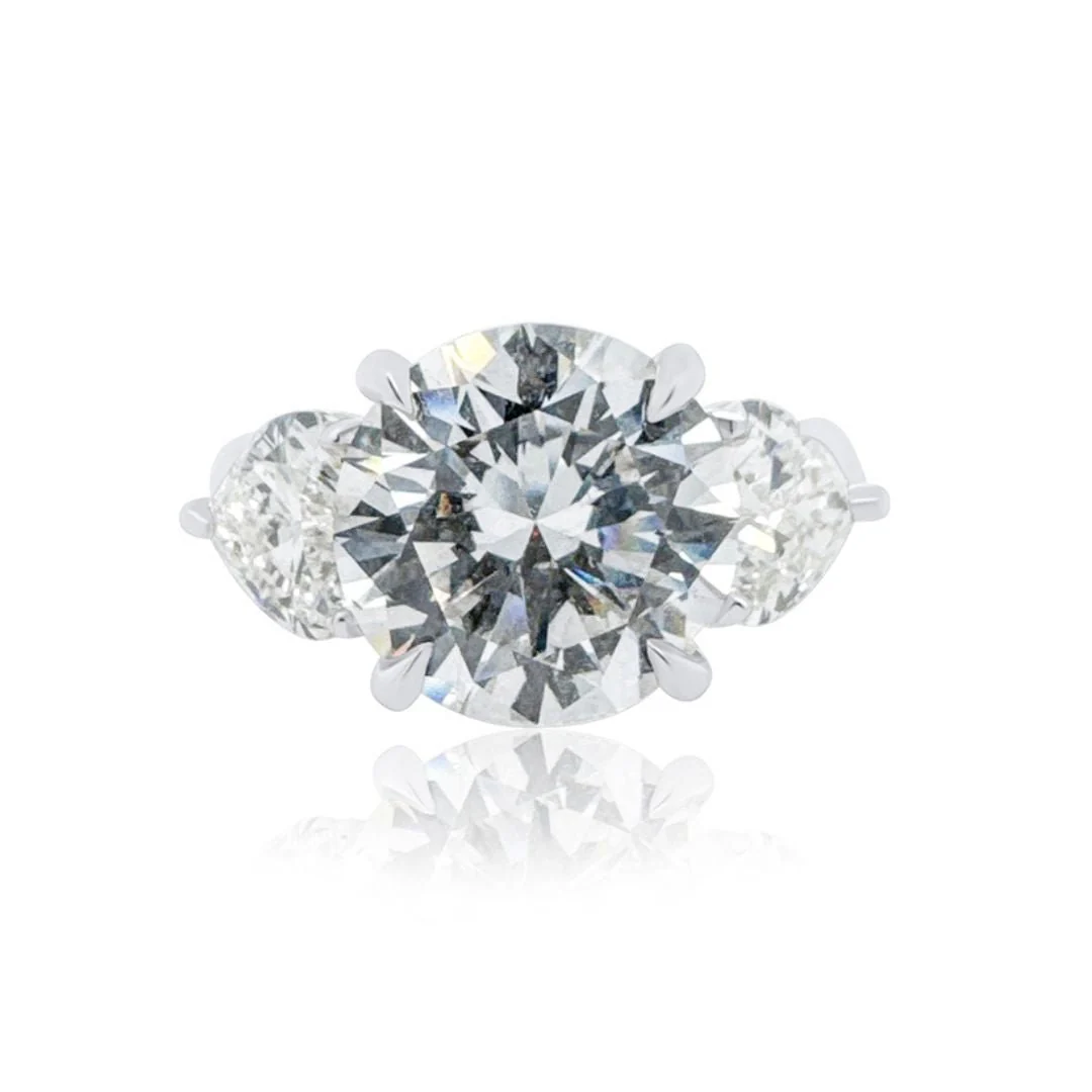 5.64 Carats Round Natural Diamond Three Stone Ring