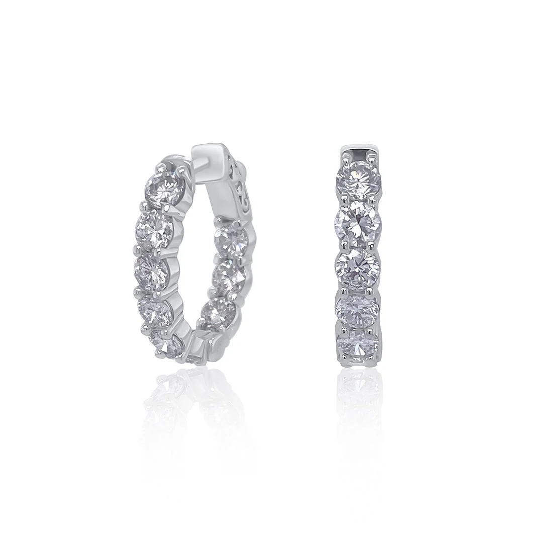 4.39 Carat Round Natural Diamond Inside-Out Hoop Earrings in 14K White Gold