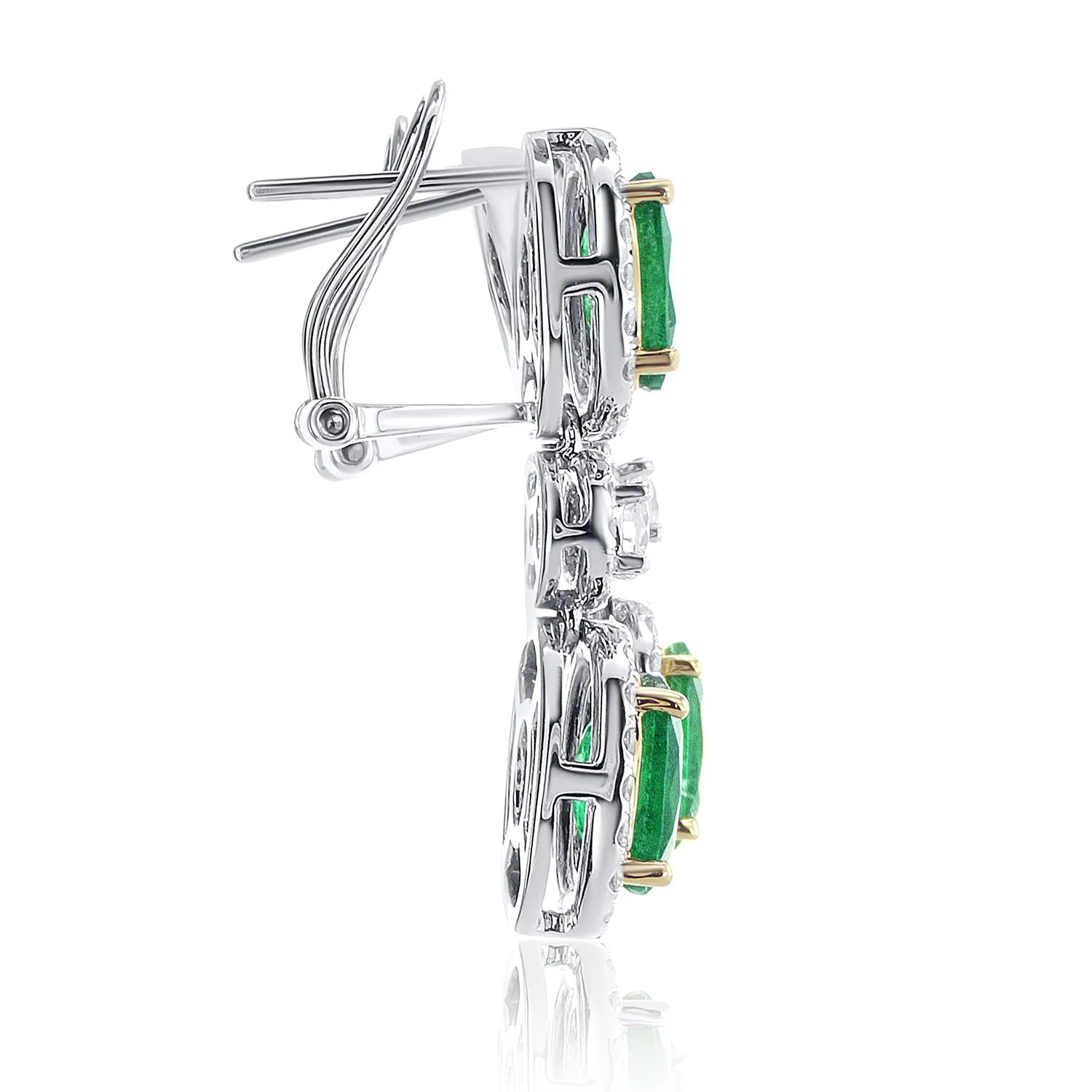 5.77 Carats Natural Diamond and Emerald Dangle Earrings - Image 2