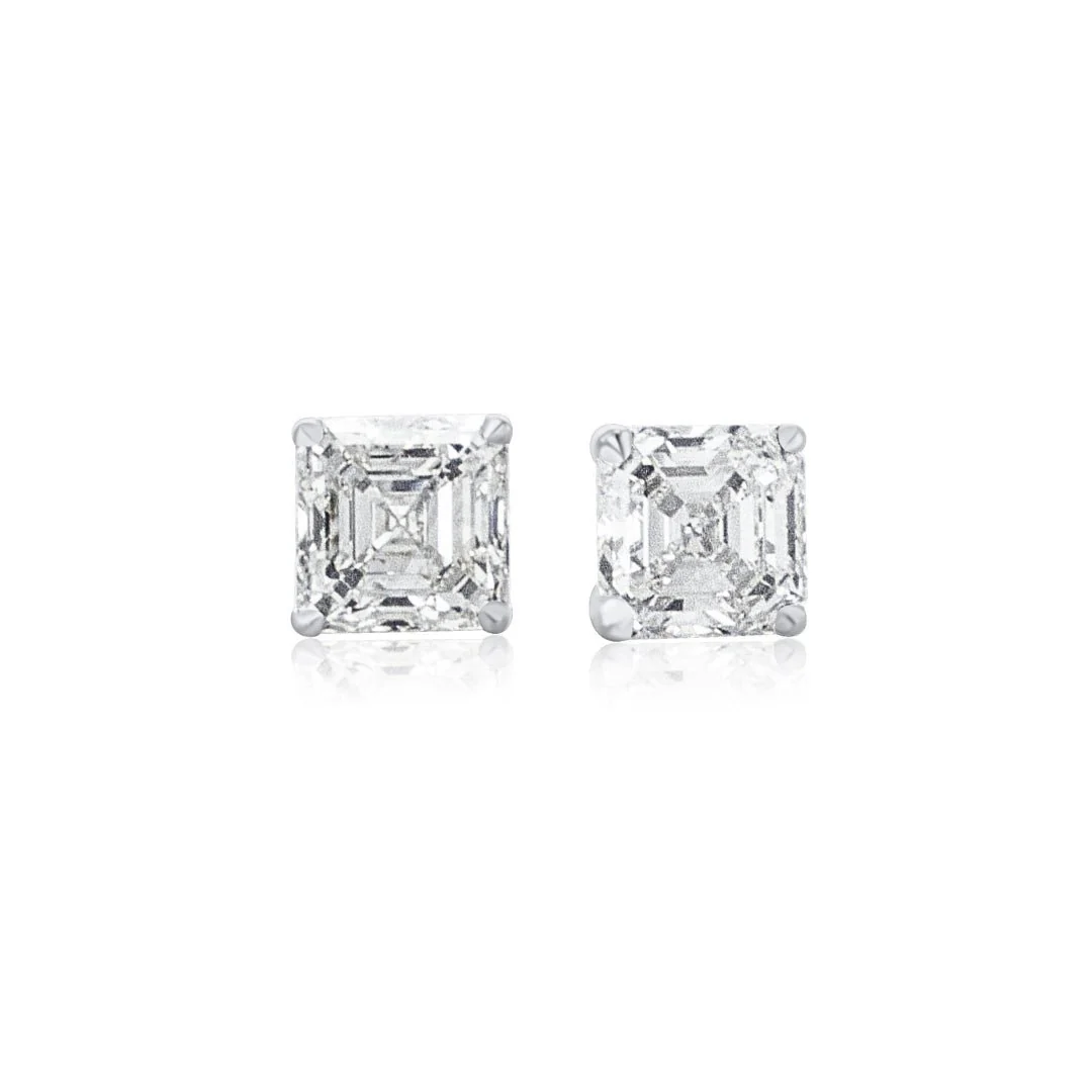 4.88 Carats Asscher Cut Natural Diamond Stud Earrings