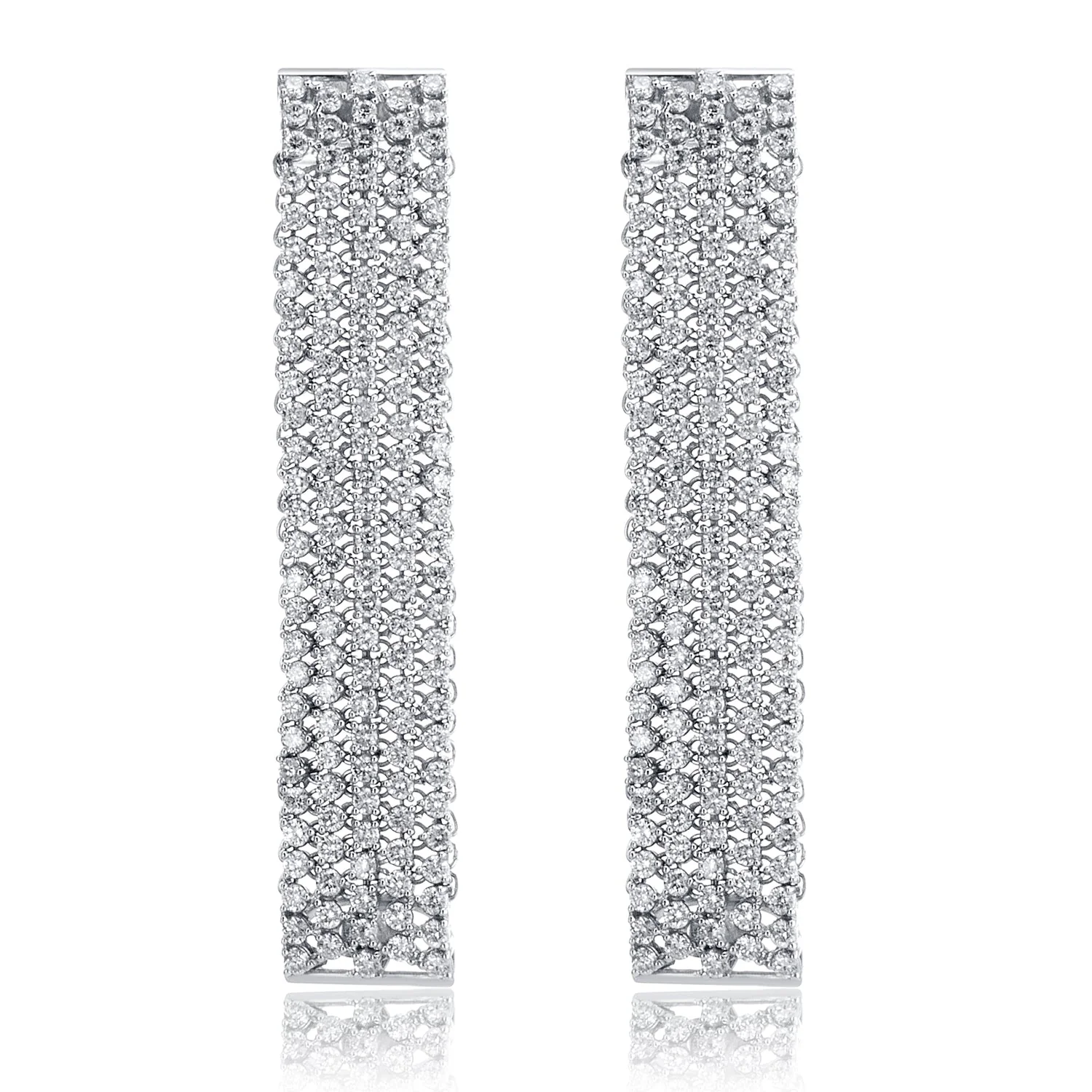 5.07 Carat 5 Row Line Natural Diamond Earrings Set in 18K White Gold