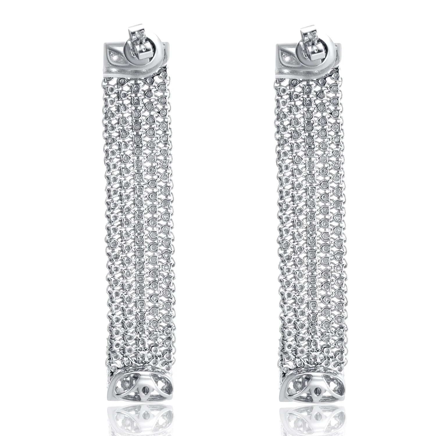 5.07 Carat 5 Row Line Natural Diamond Earrings Set in 18K White Gold - Image 2