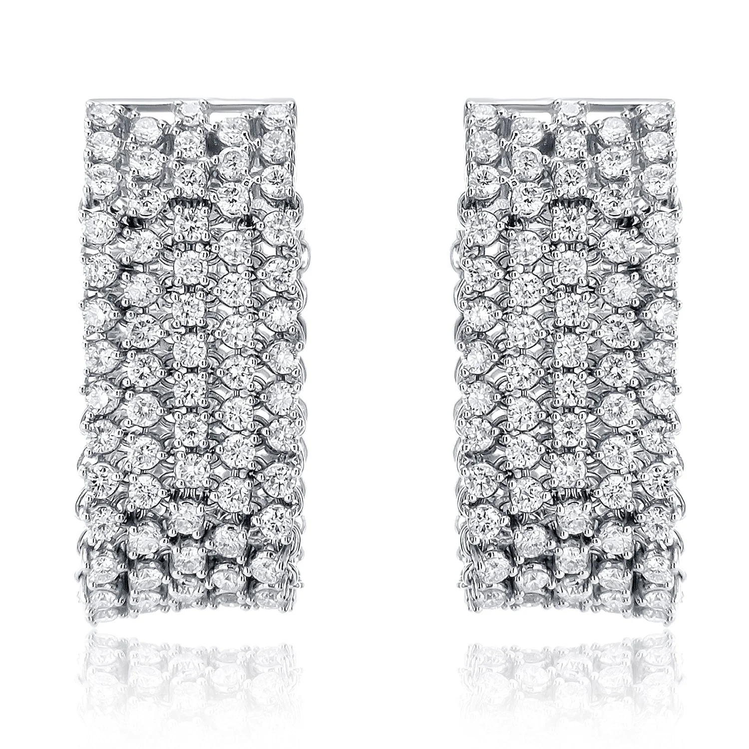 5.07 Carat 5 Row Line Natural Diamond Earrings Set in 18K White Gold - Image 3