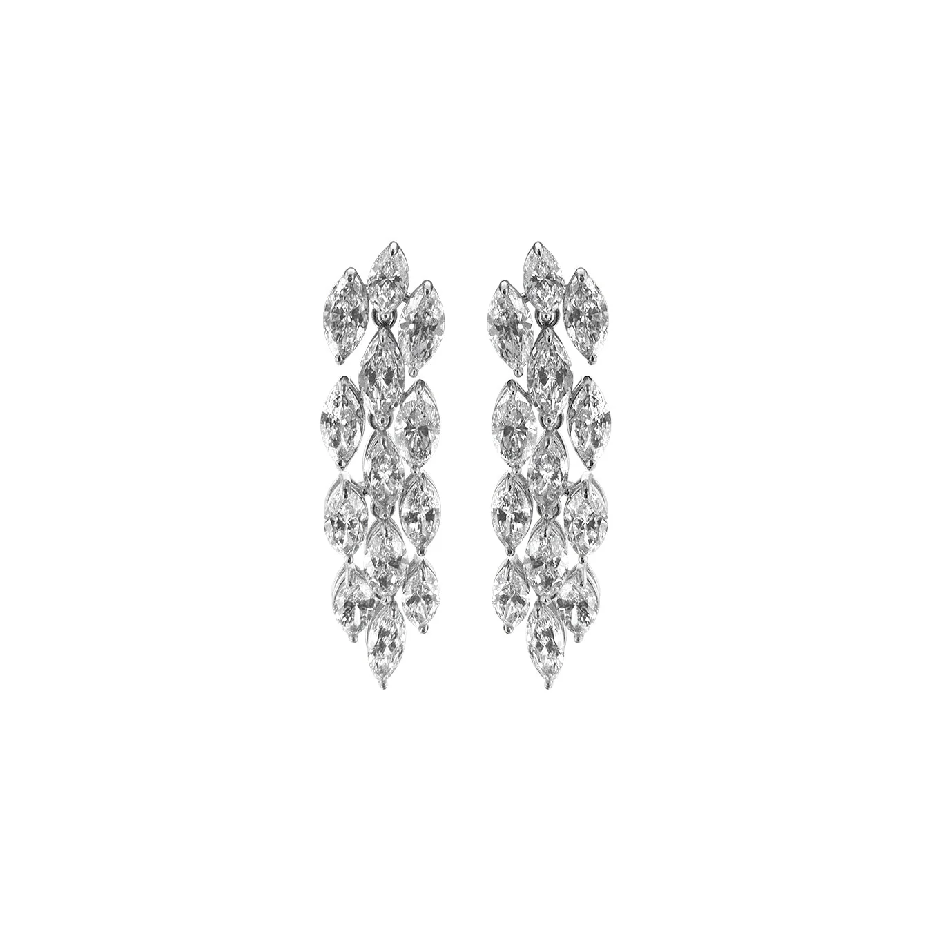 5.85 Carat Marquise Natural Diamond 3 Row Dangle Earrings set in 14K White Gold - Image 2