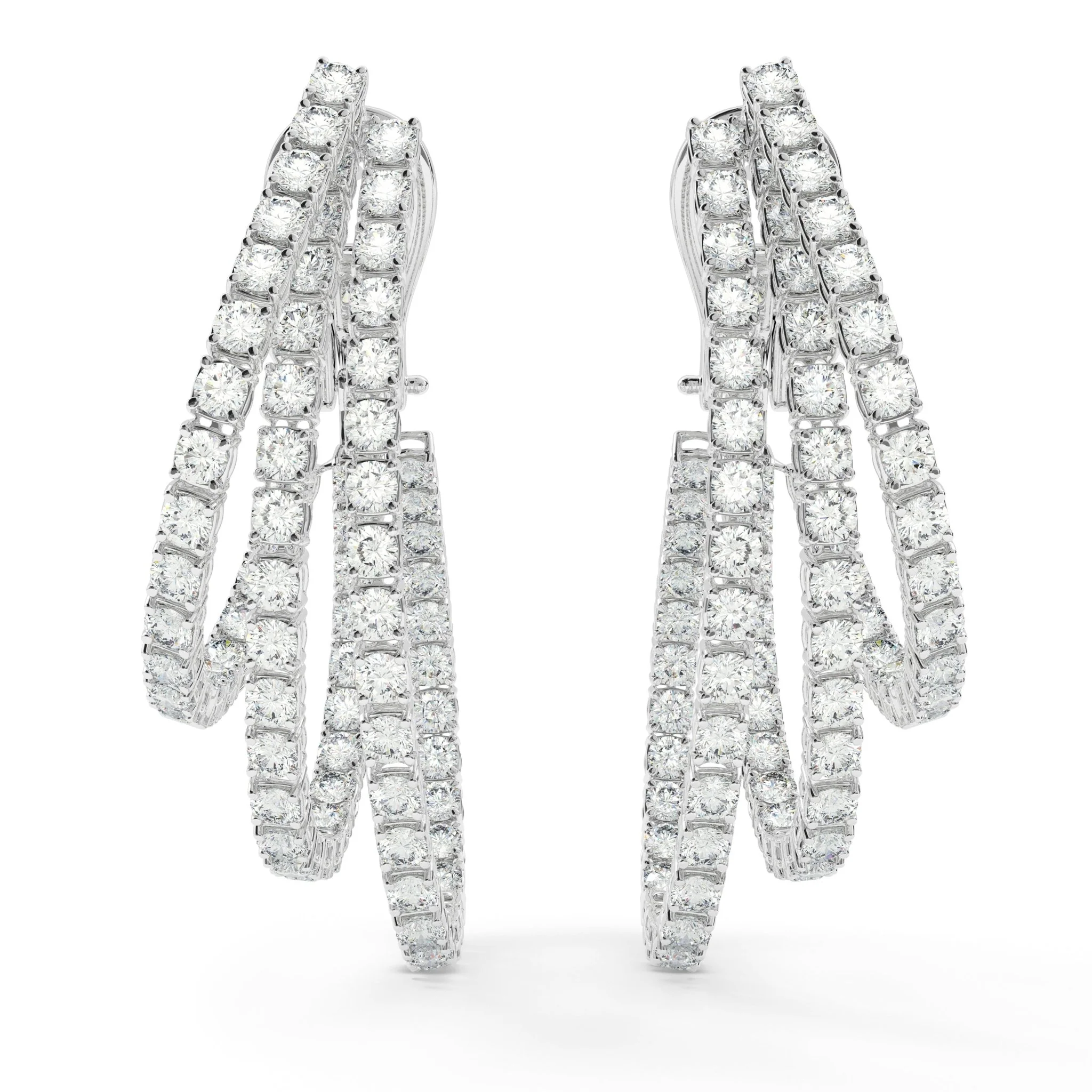 6.00 Carats Three-Row Natural Diamond Hoop Earrings