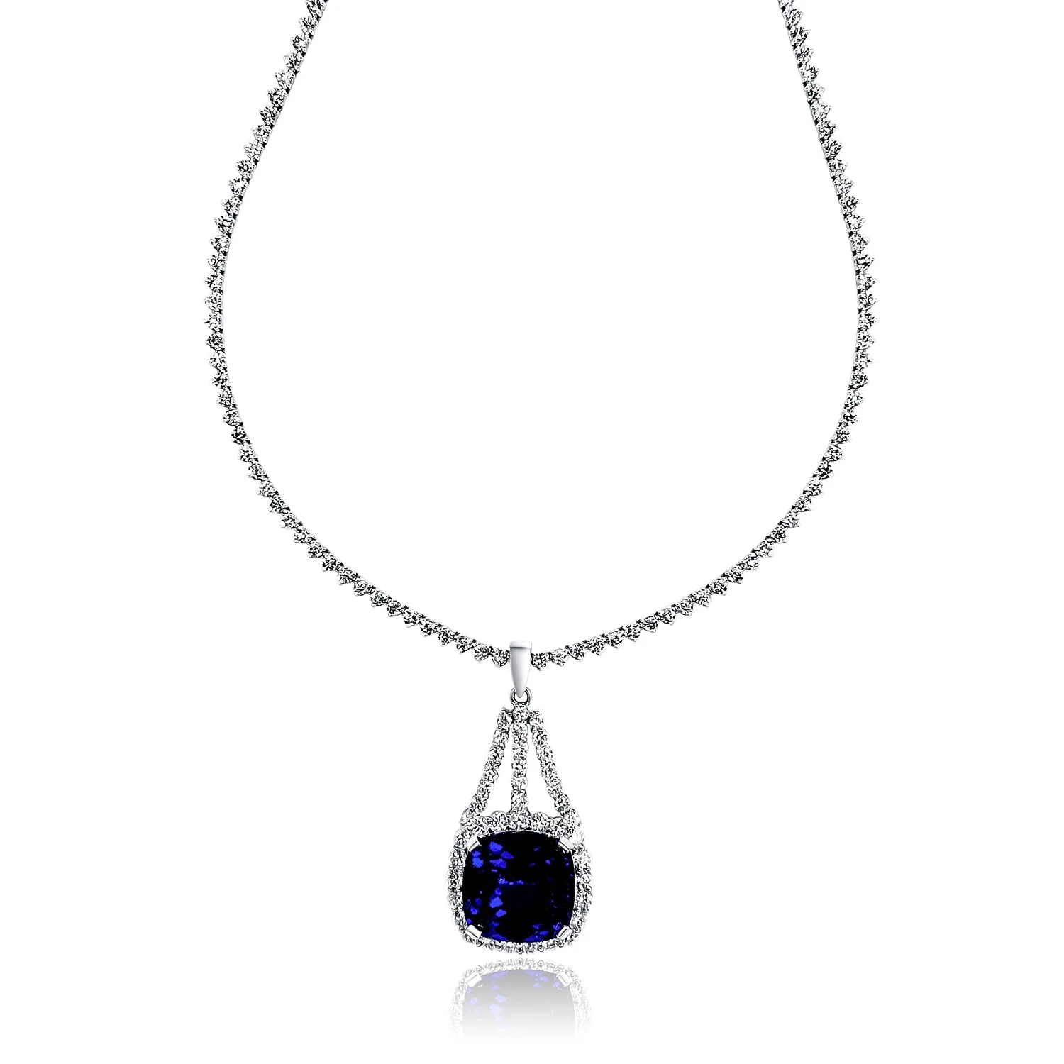 30.00 Cttw Cushion Tanzanite and 10.50 Cttw Diamond Fashion Necklace set in 18K White Gold - Image 2