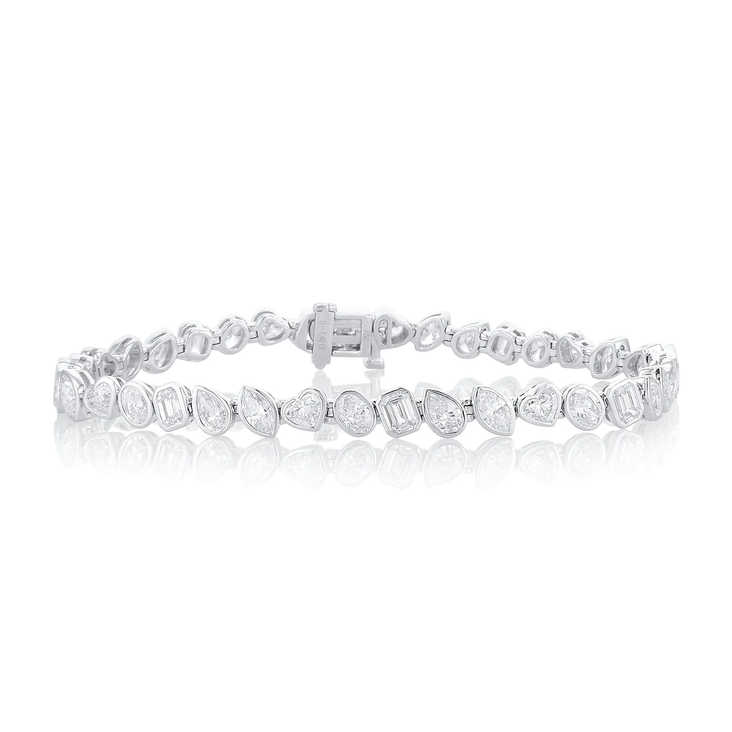 7.40 Carat Mixed Fancy Shape Diamond Bezel Bracelet set in 18K White Gold
