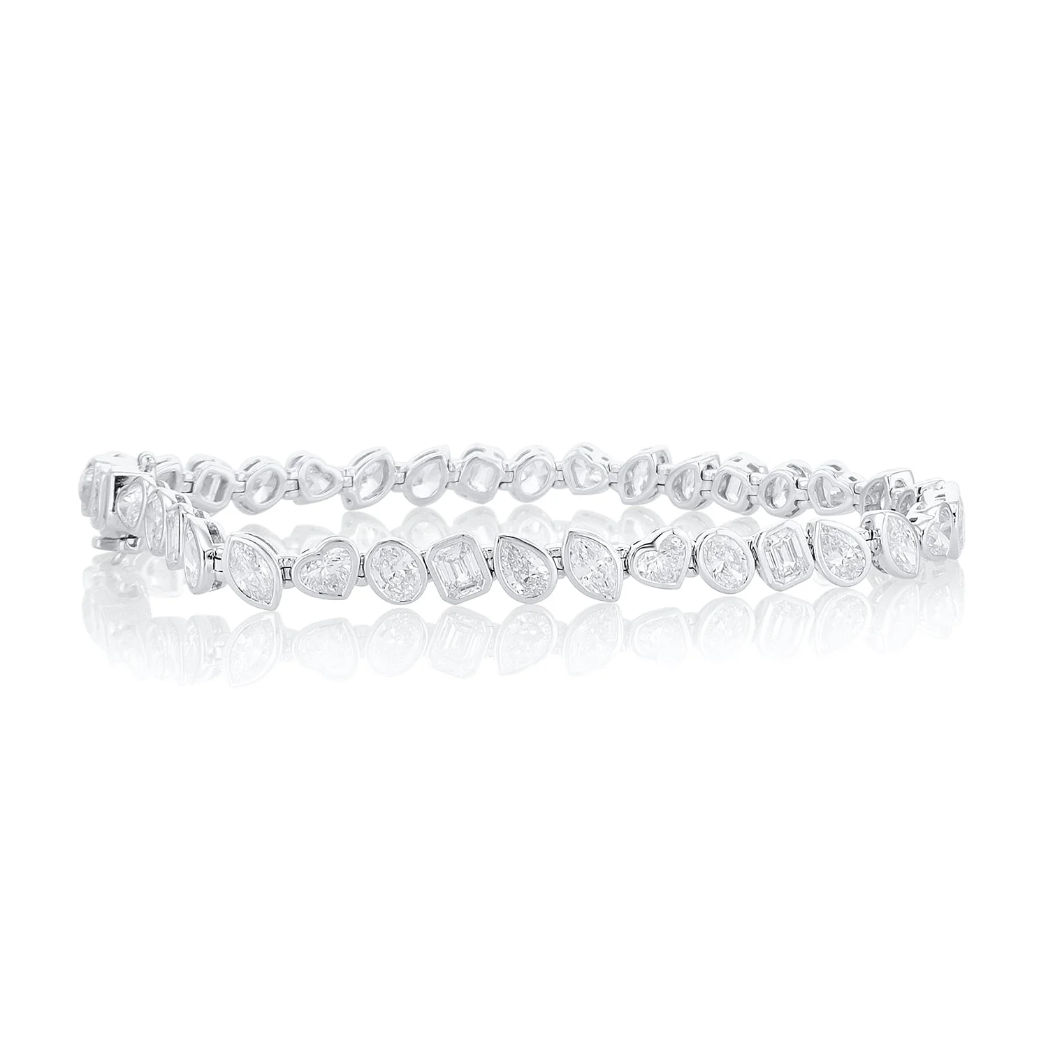 7.40 Carat Mixed Fancy Shape Diamond Bezel Bracelet set in 18K White Gold - Image 2