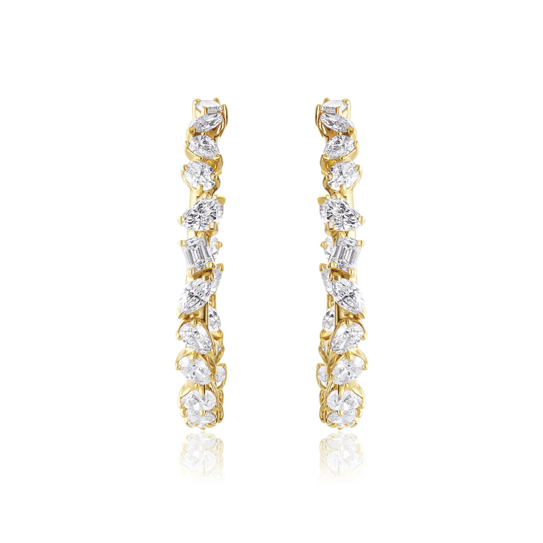 7.79 Carat Natural Diamond Mixed Shape Fancy Hoop Earring in 18K Yellow Gold
