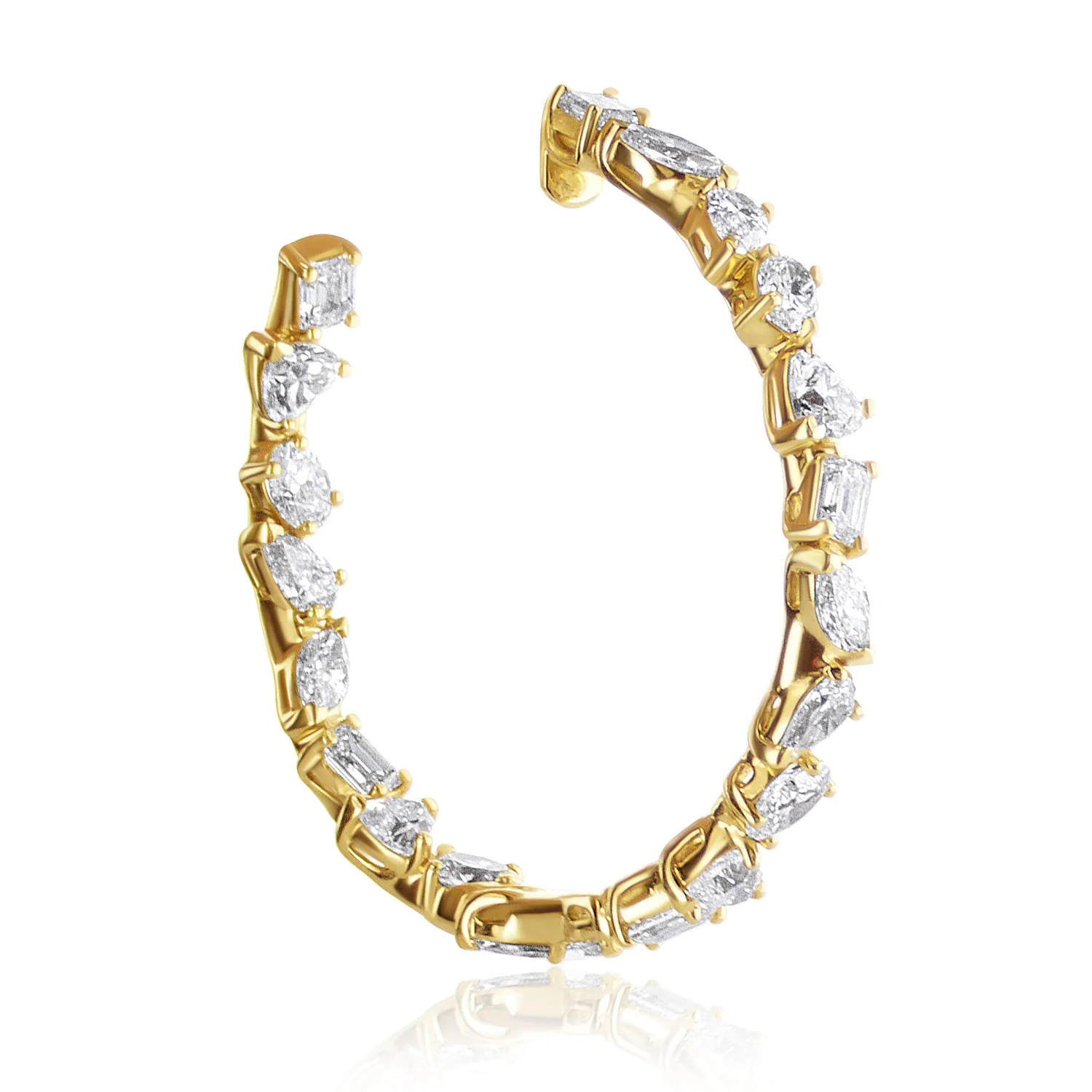 7.79 Carat Natural Diamond Mixed Shape Fancy Hoop Earring in 18K Yellow Gold - Image 2