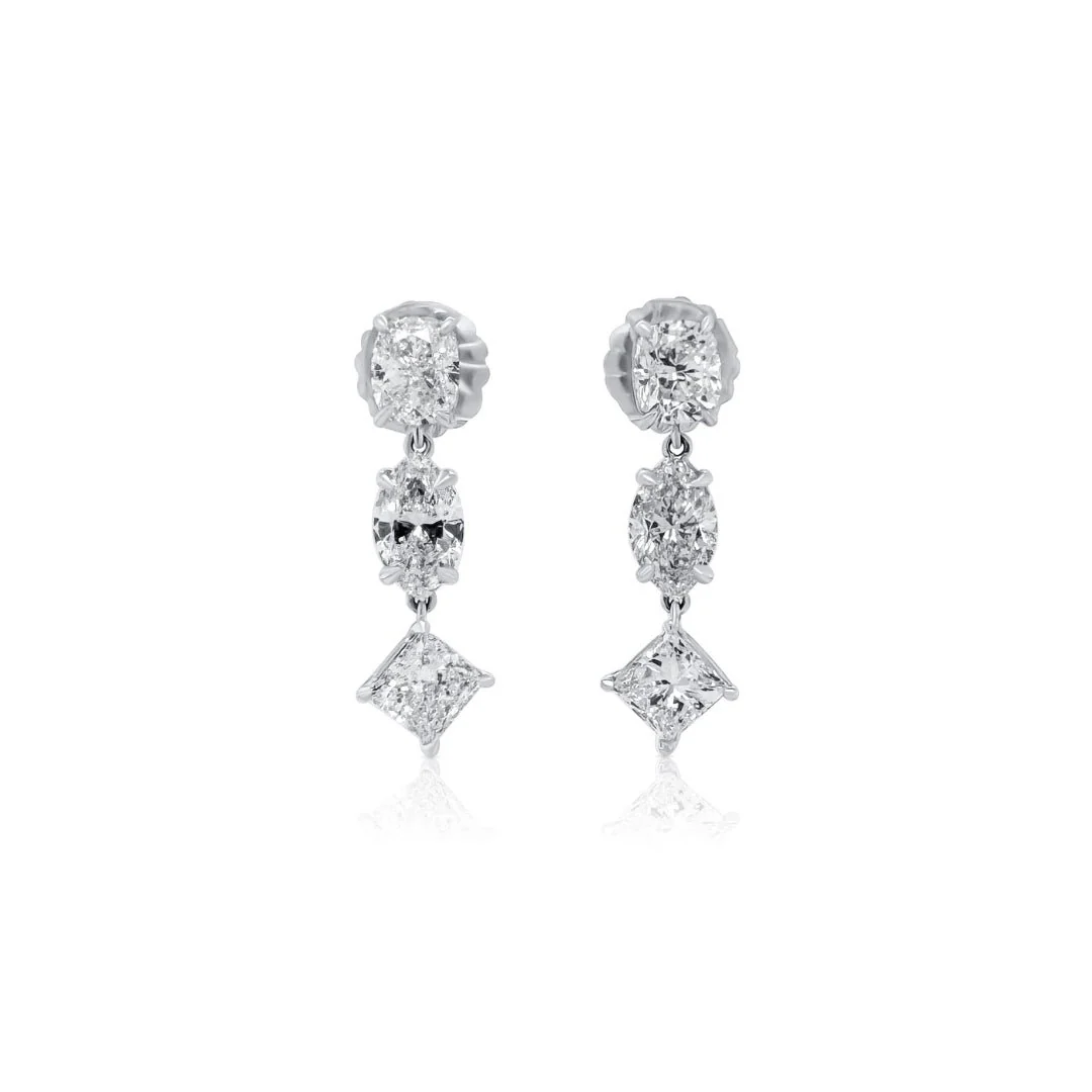 7.92 Cttw Mixed Shape Diamond 14K White Gold Dangle Earrings
