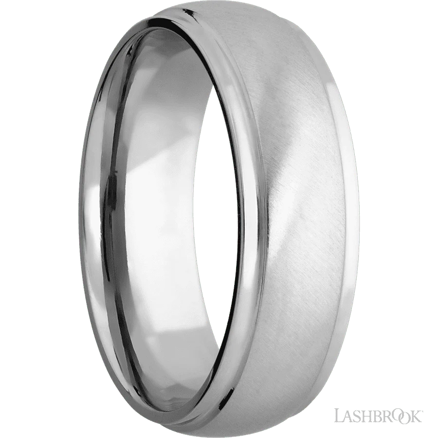 7 mm wide Domed Stepped Down Edges 14K White Gold band. - Image 2
