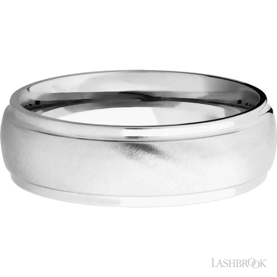 7 mm wide Domed Stepped Down Edges 14K White Gold band. - Image 3