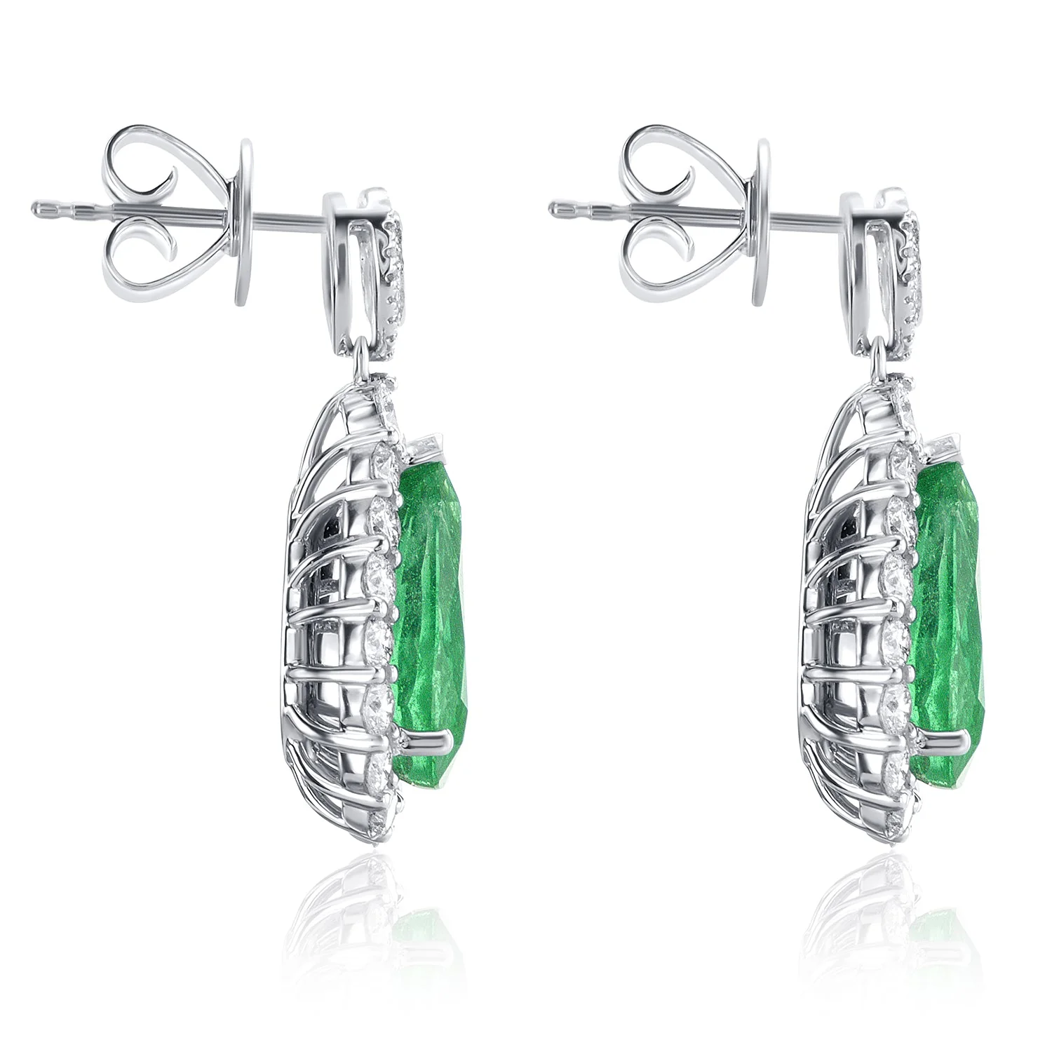 8.17 Carat Natural Diamond and Green Emerald Dangle Earrings - Image 2